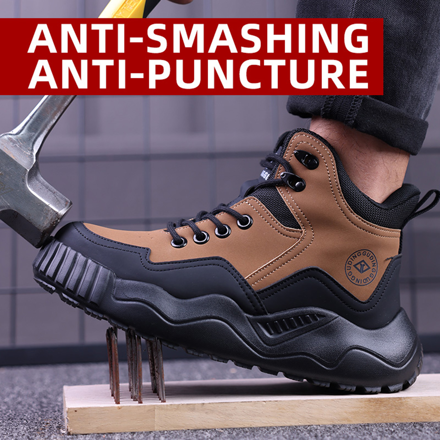 thumbnail video image 2 of Vantalaria Steel Toe Boots for Men Safety Work Boots Lightweight Slip Resistant Puncture Proof Industrial Construction High Top Safety Shoes, 2 of 8