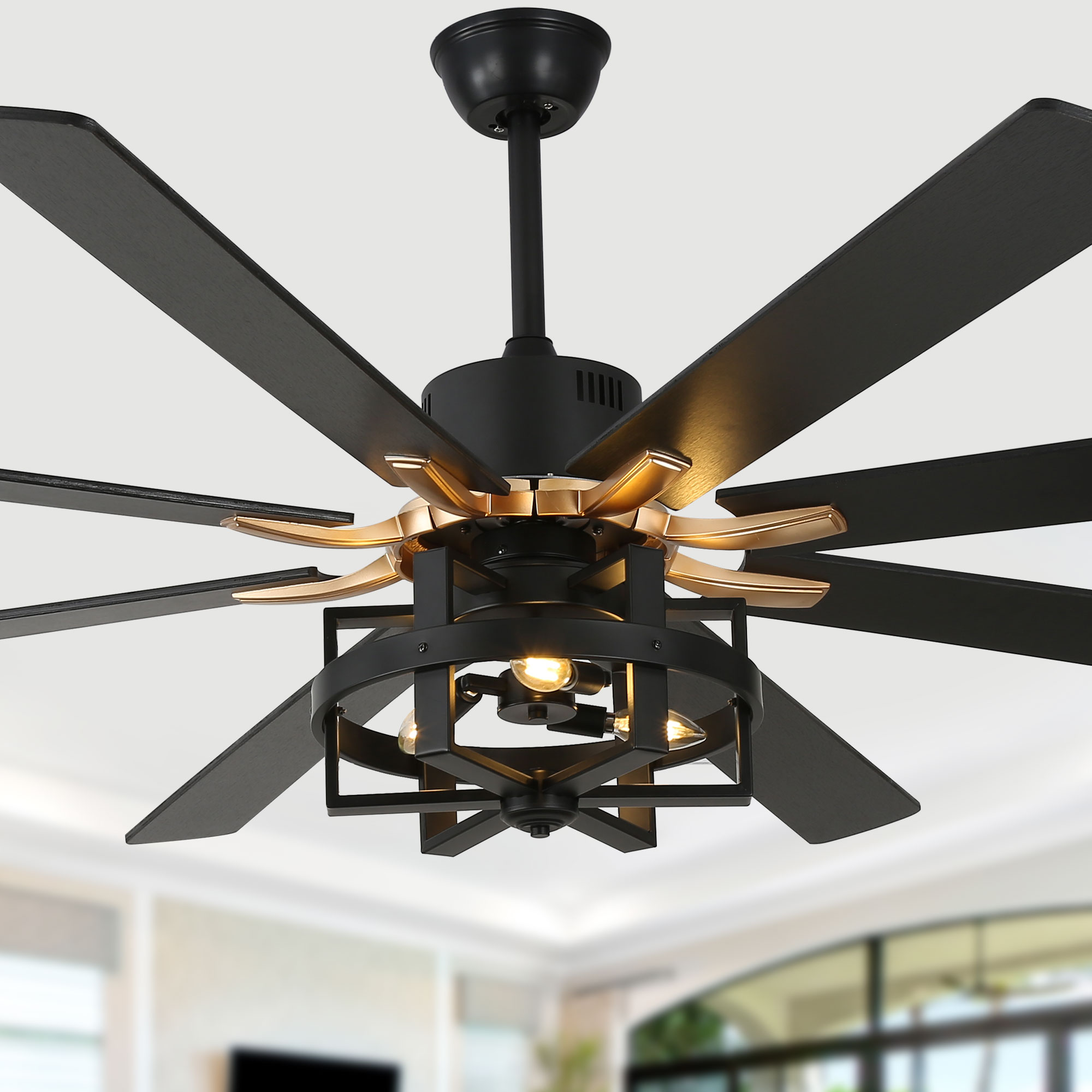 thumbnail video image 2 of Bella Depot 65" Black  Industrial Ceiling Fan with Light and Remote Control  6-Speed Reversible DC Motor, 2 of 12