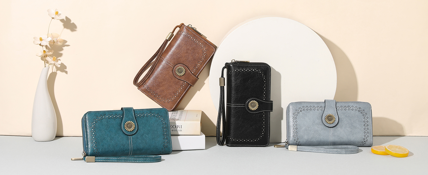 thumbnail video image 2 of FALAN MULE Wallet for Women RFID Blocking Leather Clutch Long Purse Large Capacity Credit Card Holder Wristlet, 2 of 8