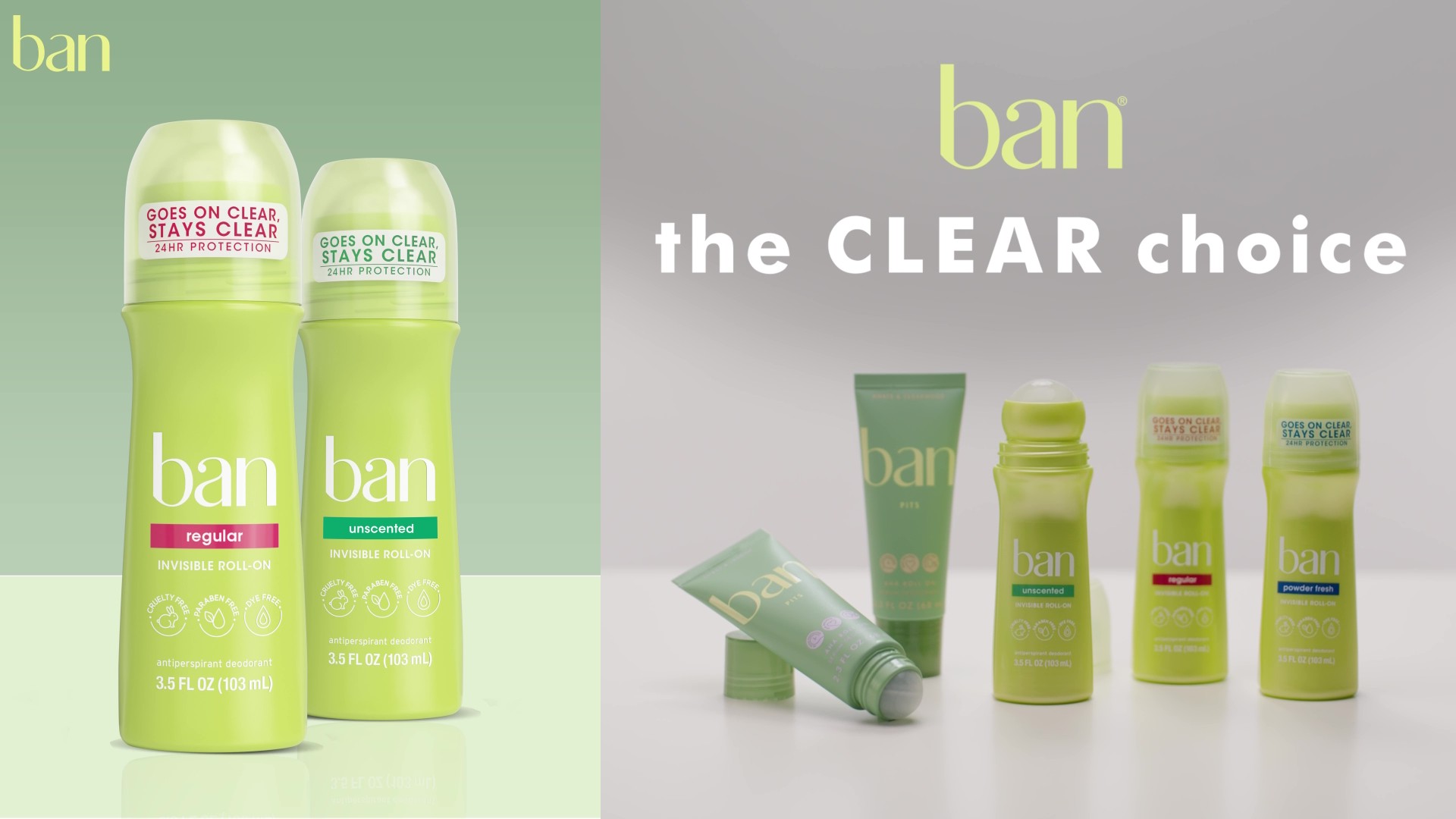 thumbnail video image 3 of Ban Antiperspirant Deodorant Invisible Roll-On for Women and Men, Powder Fresh, 3.5 oz, 3 of 13