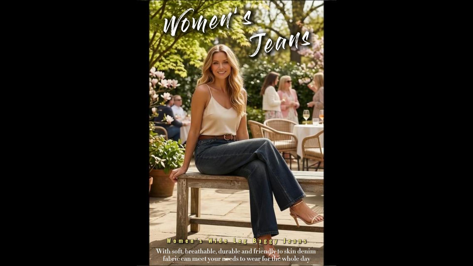thumbnail video image 2 of EMMIOL Women's Mid High Rise Wide Leg Baggy Jeans Y2K Boyfriend Denim Pants with Pockets, 2 of 7