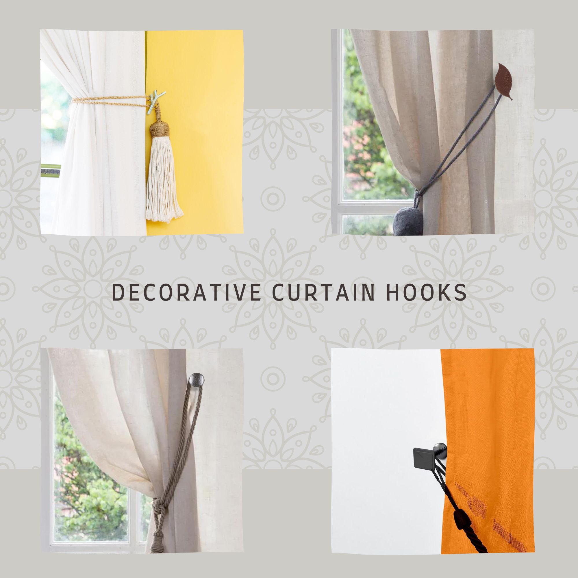 thumbnail video image 2 of Evideco French Home Goods Curtain Holdbacks Nature-Inspired Leaf Curtain Tieback Hooks - Set of 2 Adhesive Metal Holdbacks for Drapery - Ecru/Gold, 2 of 6