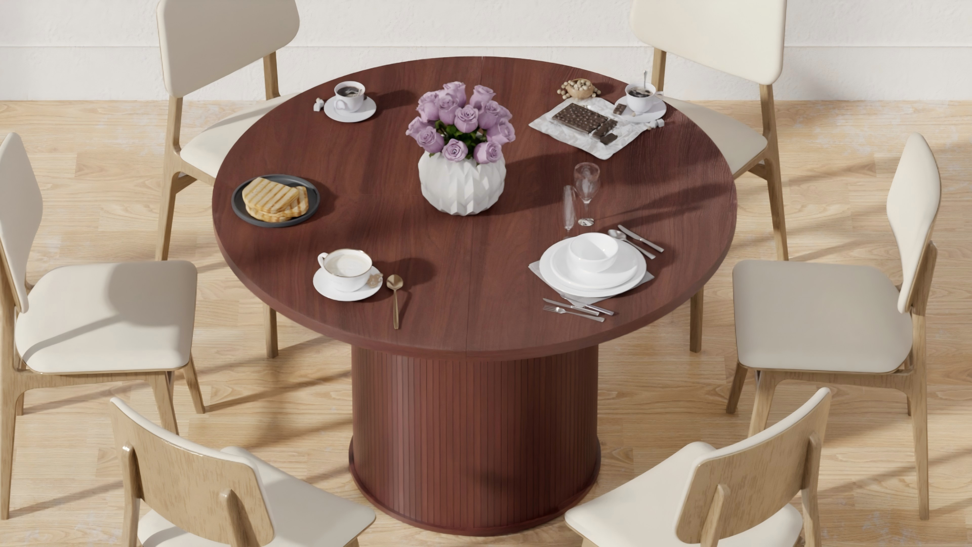 thumbnail video image 2 of Hommpa 48" Round Dining Table Morden Kitchen Table Wood for 4 with Wood Slide Door for Kitchen Living Room,Heavy Duty Pedestal Base,Brown, 2 of 11