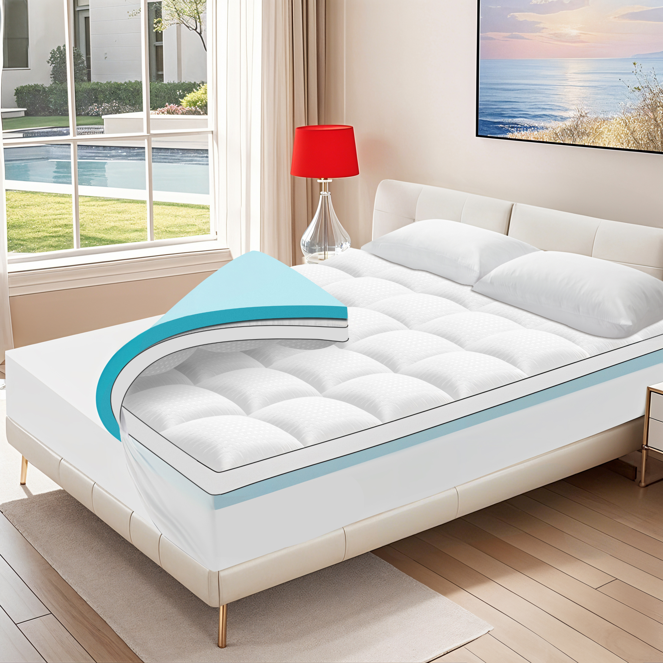 thumbnail video image 2 of Vccoem Full Mattress Topper, 4-Inch Dual Layer, 2" Gel-Infused Memory Foam & 2" Plush Pillow Top, Medium Support with Deep Pocket, 2 of 11