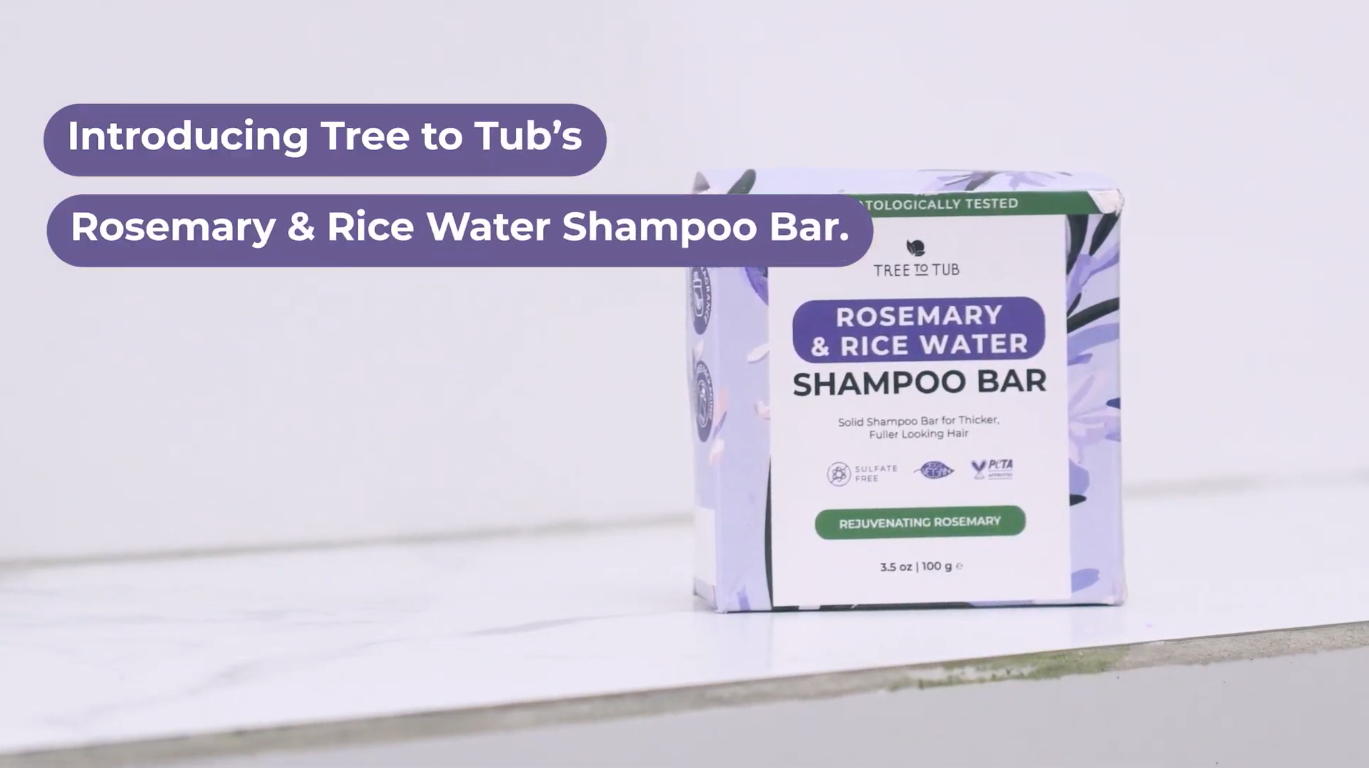 thumbnail video image 2 of Tree To Tub Rosemary & Rice Water Shampoo Bar w/ Caffeine & Biotin – Strengthening Sulfate-Free Shampoo Bar for Fuller-Looking Hair, Gentle Cleanse Suitable for Dry & Sensitive Scalp, 2 of 10