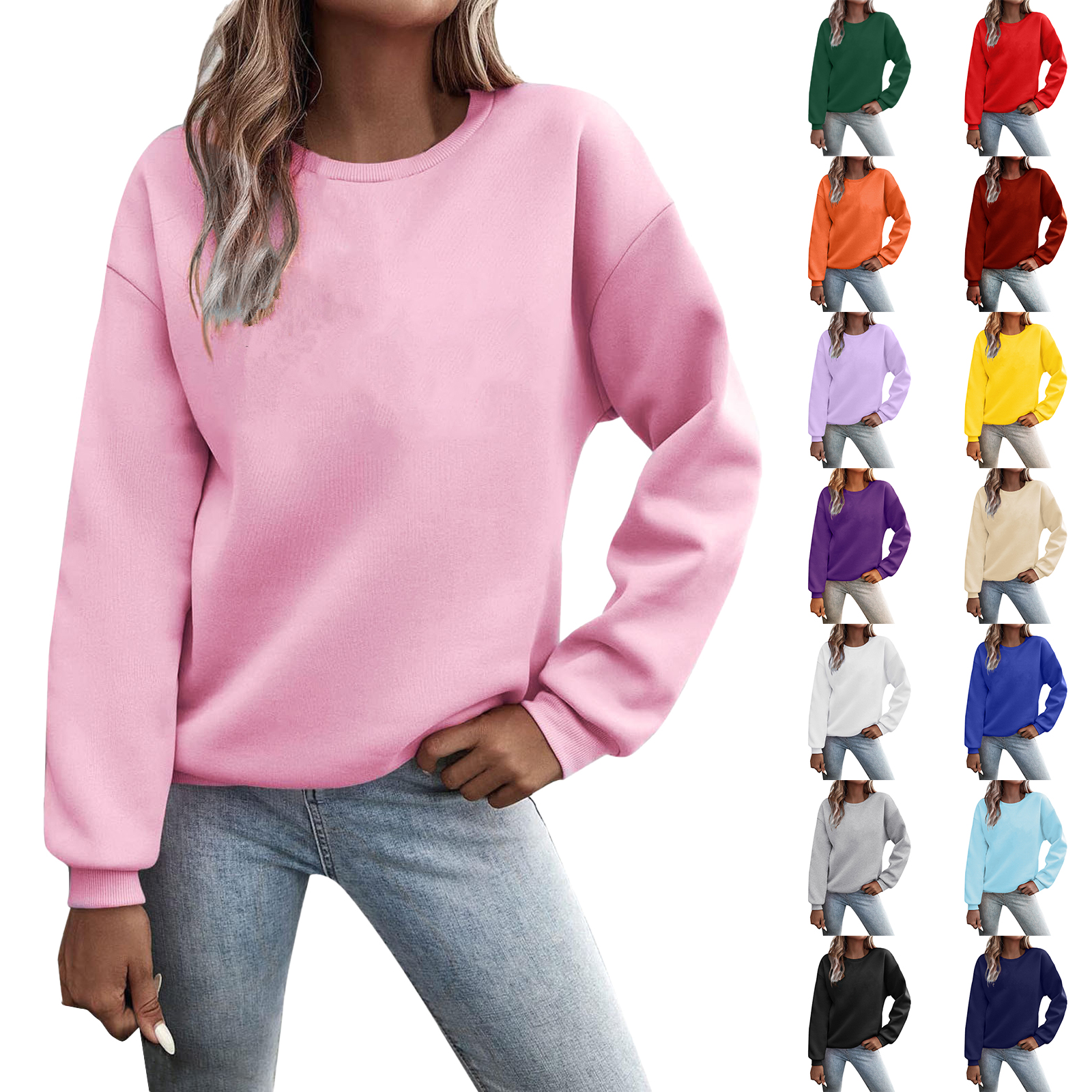 thumbnail video image 2 of NMMUED Fleece Sweatshirts for Women, Crew Neck Sweatshirts Women, Pullover Sweatshirts for Women, Fleece Crewneck Sweaters Casual Tops, Womens Sweatshirts No Hood, Green 3XL, 2 of 8