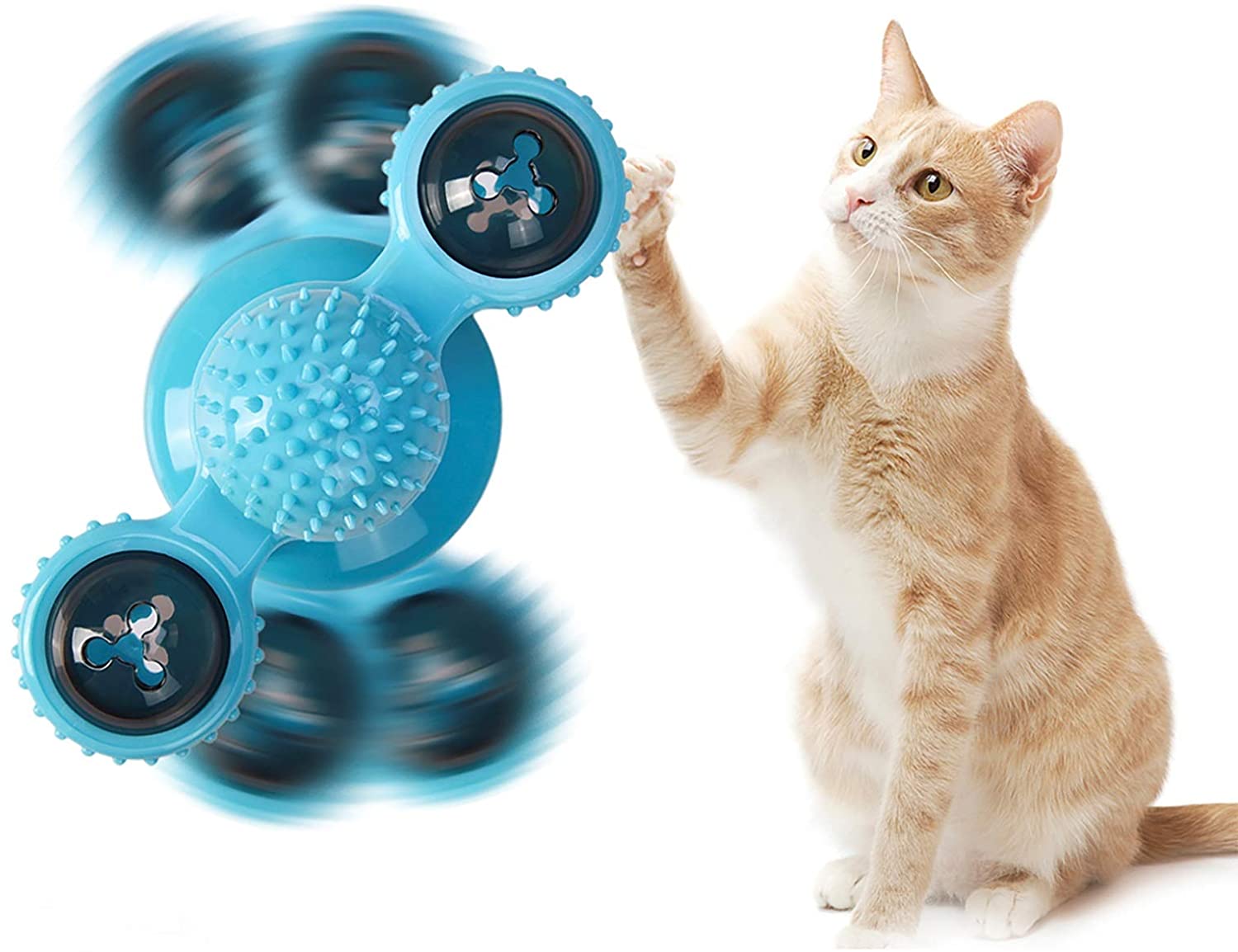 thumbnail video image 2 of LIGHTSMAX Windmill Cat Toy Turntable Teasing Interactive Cat Toys for Indoor Cats with Suction Cup Scratching Tickle Cats Hair Brush Funny Kitten Toys with Catnip and Bells, 2 of 11