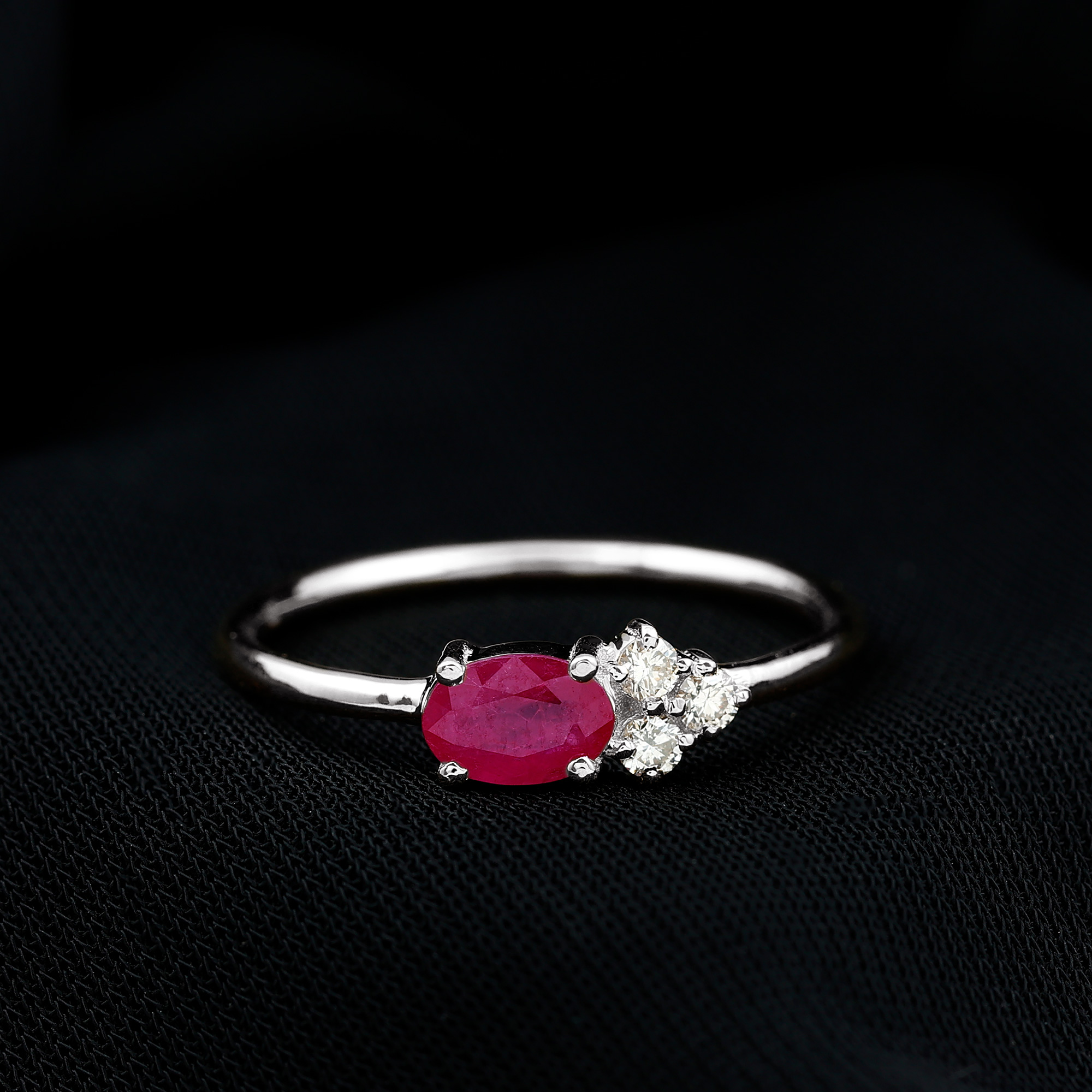 thumbnail video image 2 of Rosec Jewels Oval Ruby East West Ring with Diamond for Women (4X6 mm, 0.75 CT, AAA Quality), 14K Yellow Gold, US 10.50, 2 of 8