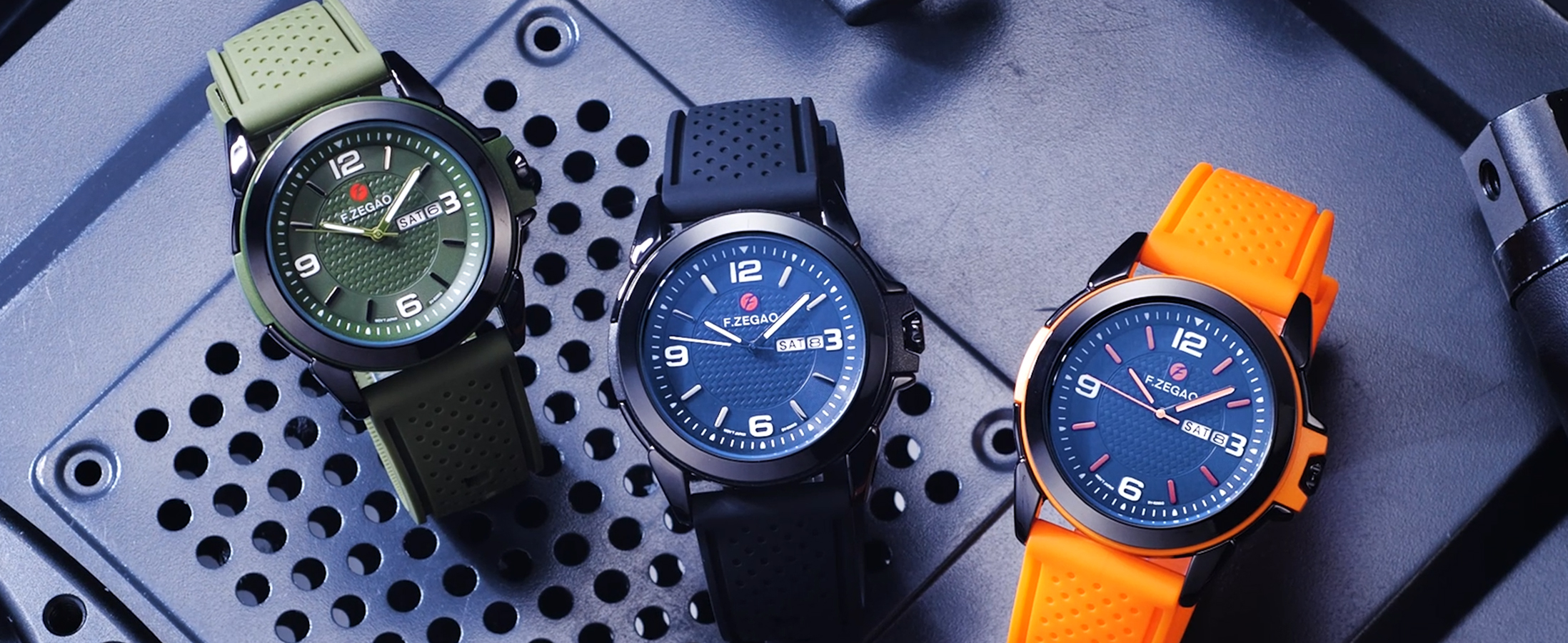 thumbnail video image 2 of F.ZEGAO Waterproof Watch for Swimming, Military Watches for Men, Outdoor Analog Watch Men with Calendar Orange, 2 of 7