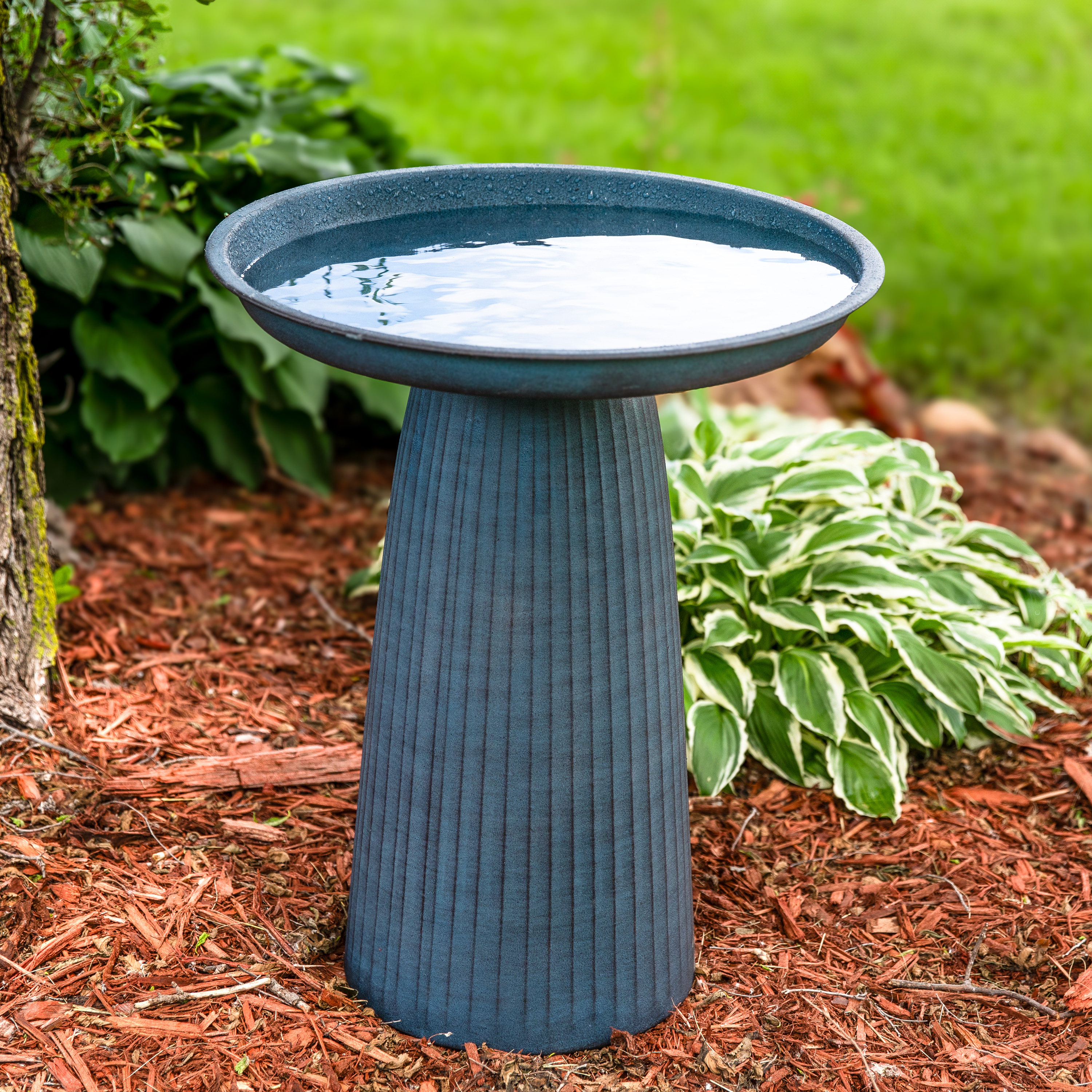 thumbnail video image 2 of Sunnydaze Gleeful Garden Freestanding Metal Outdoor Bird Bath, UV-Resistant Matte Blue, 2 of 16