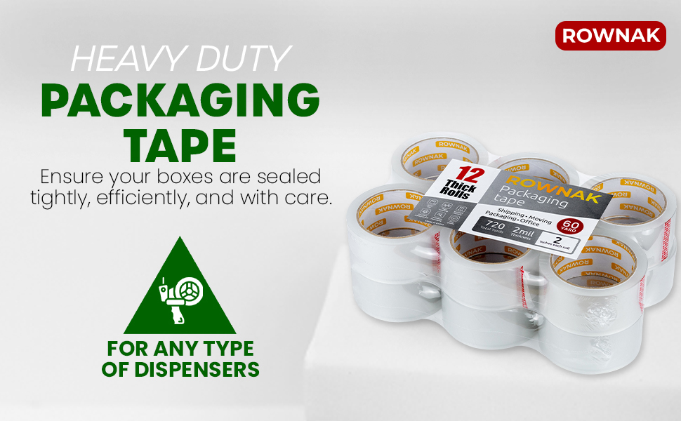 thumbnail video image 2 of ROWNAK Clear Heavy Duty Packaging Tape- 12 Rolls, 2.0 in.Wide x 110 Yards, 2.7mil Thick, 2 of 10