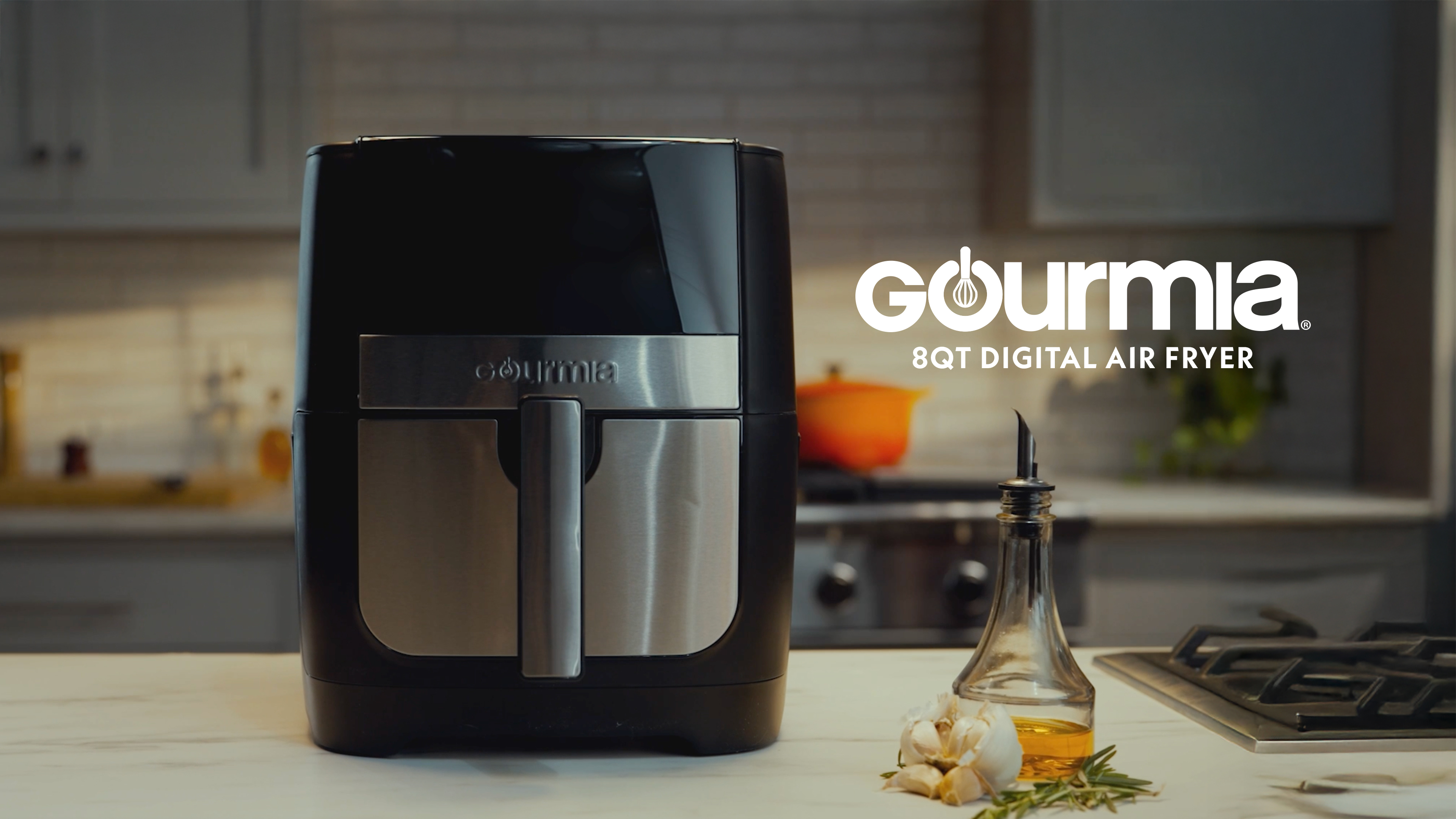 thumbnail video image 2 of Gourmia 8 Qt Digital Air Fryer with FryForce 360 and Guided Cooking, Black/Stainless Steel, GAF826, 14.82 H, New, 2 of 9