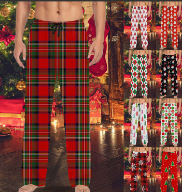 thumbnail video image 2 of Mens Pajama Pants with Pockets Christmas Printed Mid Waisted Casual Pants with Drawstring and Lightweight Pants Lounge Bottoms Soft Sleepwear, 2 of 7