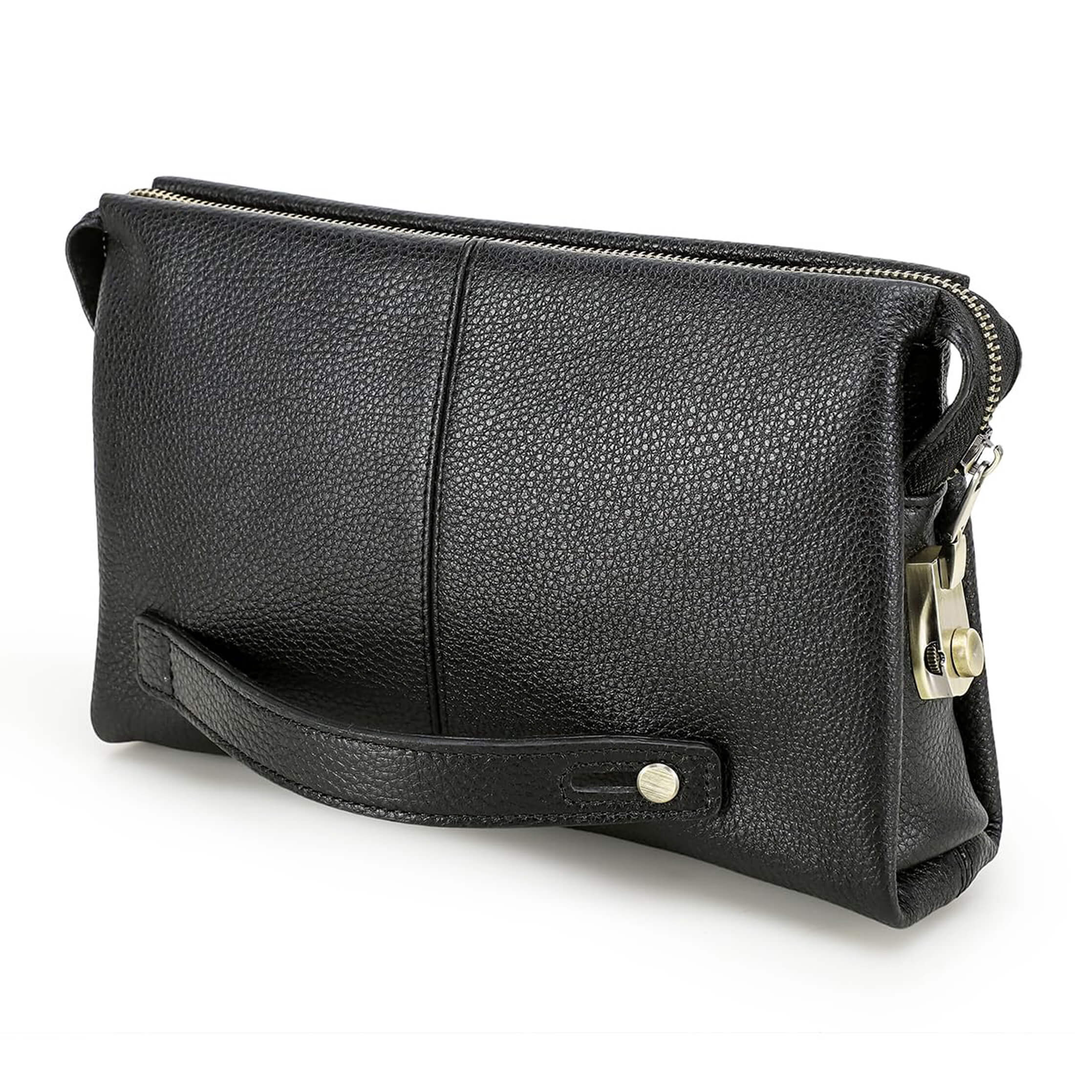 thumbnail video image 2 of Contact's Code Lock Clutch Bag for Men Leather Anti Theft Clutch Wallet Travel Purse with Handle Phone Card Holder Large Business Handbag (Black), 2 of 8