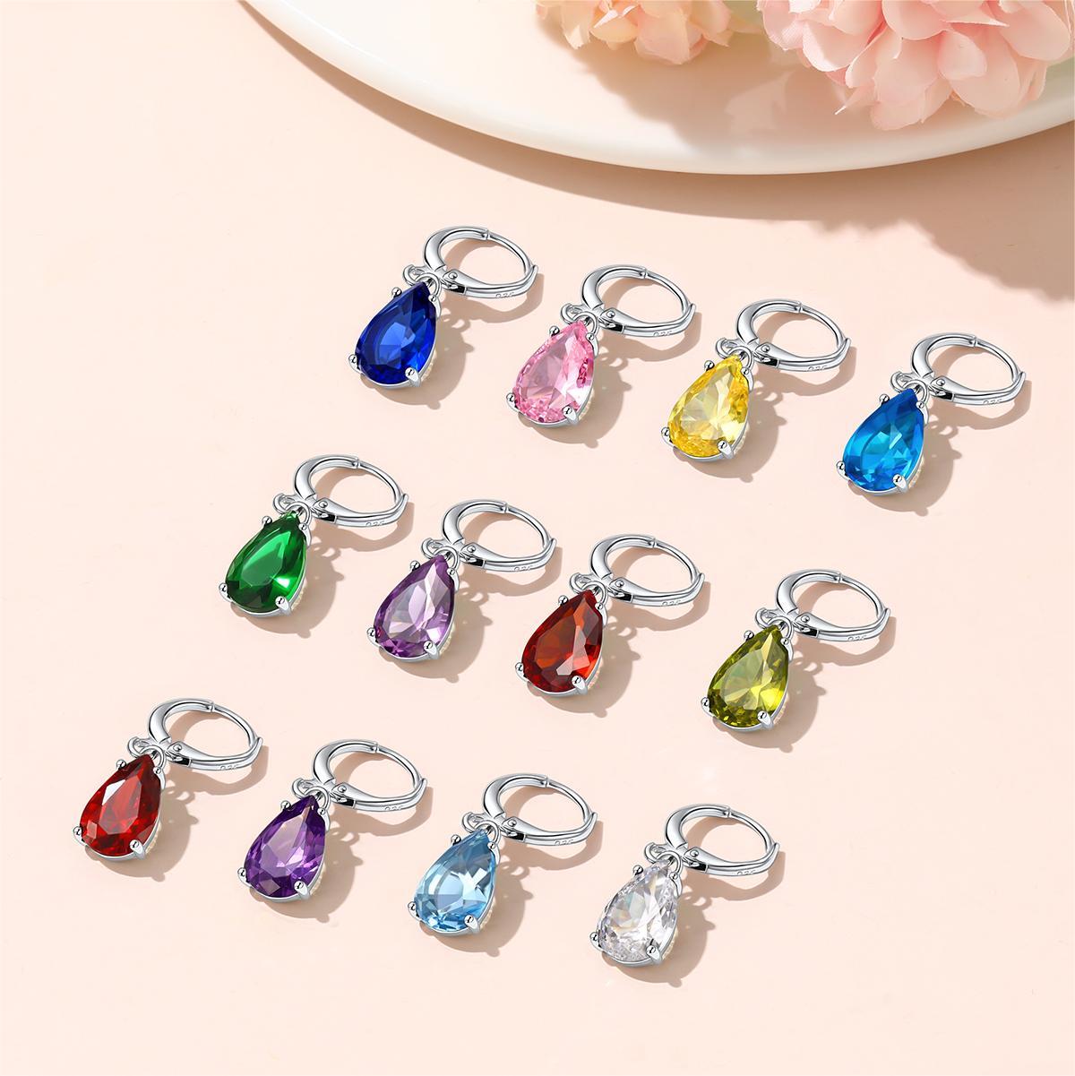 thumbnail video image 2 of FOCALOOK Birthstone Dangle Hoop Earrings for Women Sterling Silver Teardrop Cubic Zirconia March Blue Aquamarine Leverback Huggie Drop Earrings Birthday Valentines Day Jewelry Gift, 2 of 9