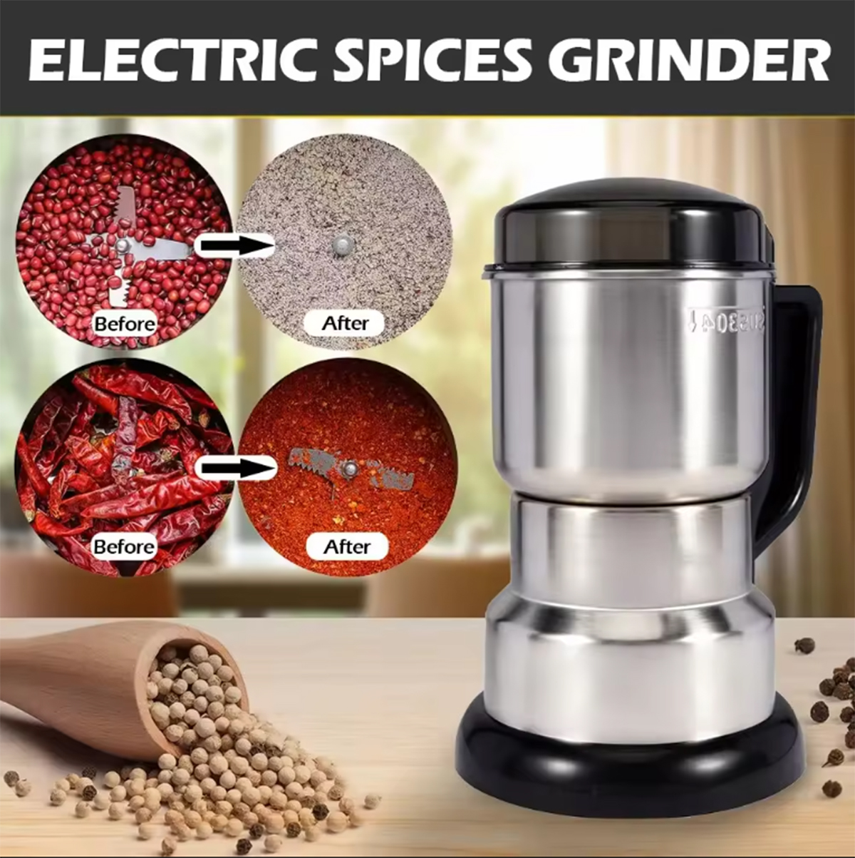 thumbnail video image 2 of Puxitri Electric Coffee Grinder, Grain Mills, Spice Grinder Electric, Herb Grinder, Multifunctional Grinding Machine with 304 Stainless Steel Blade, 2 of 7