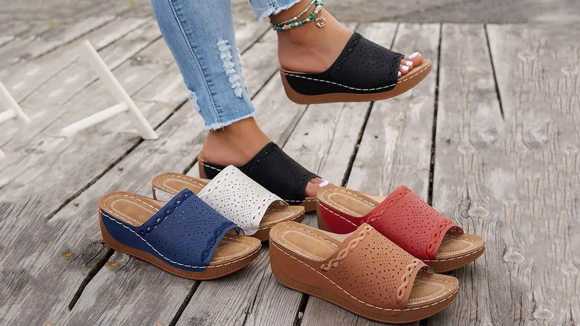 thumbnail video image 2 of Mepaouo Summer Sandals for Women 2025 Platform Wedge Slides Arch Support Casual Walking Shoes Brown 8.5, 2 of 8