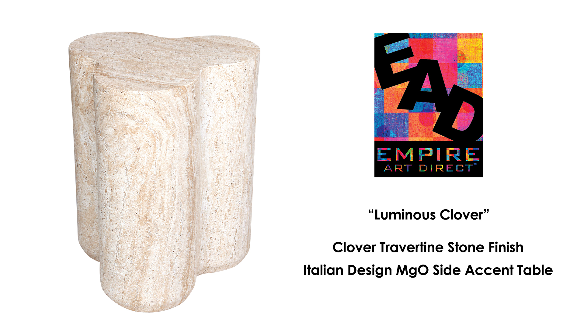 thumbnail video image 2 of Clover Travertine Stone Finish Italian Design MgO Side Accent Table, 2 of 11