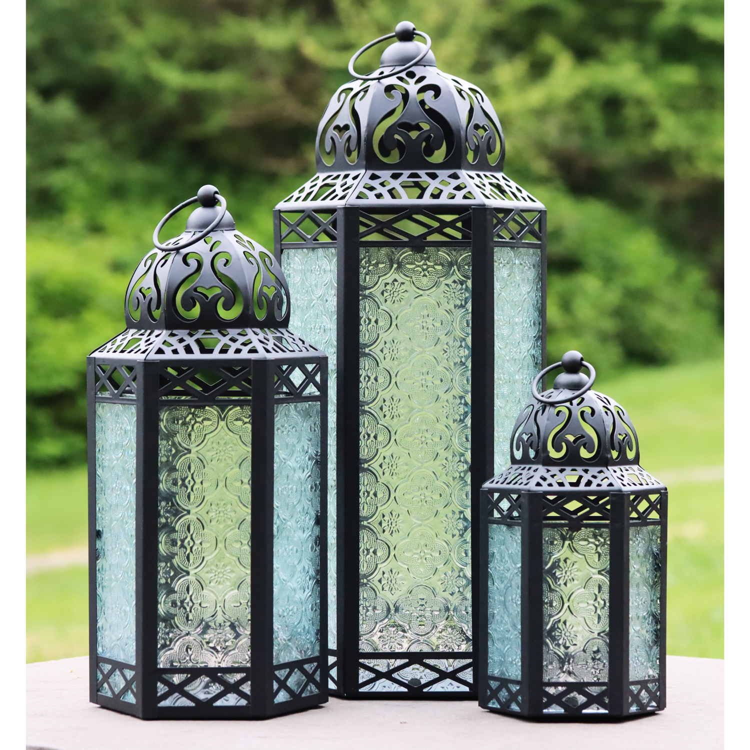 thumbnail video image 2 of Vela Lanterns Decorative Lantern Set Outdoor, Set of 3, 2 of 8