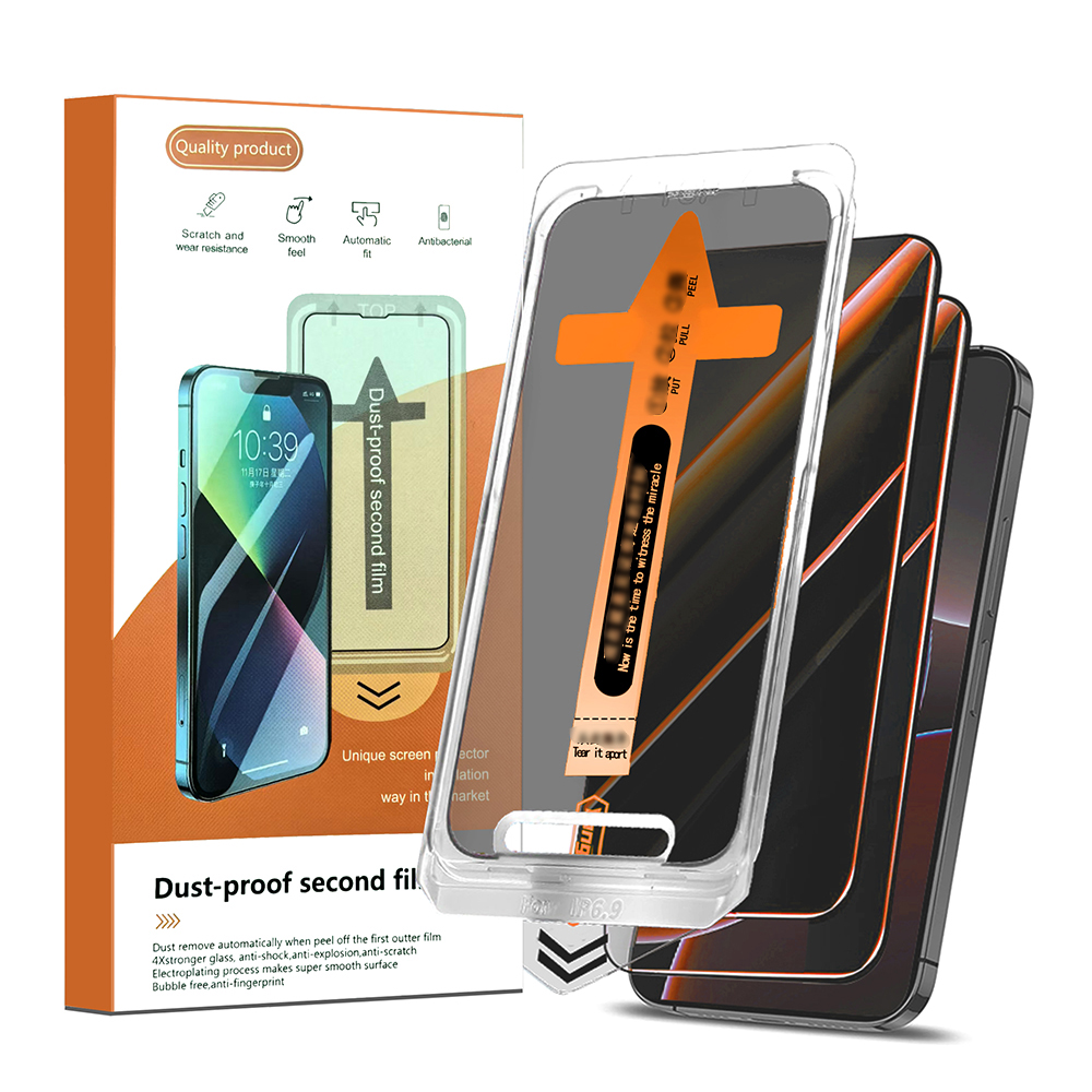 thumbnail video image 2 of SHANJIGUANG 2 Pack Privacy Screen Protector for iPhone 15/16Pro Max 16Plus Tempered Glass Film Anti-Spy 9H Easy to Install, 2 of 9
