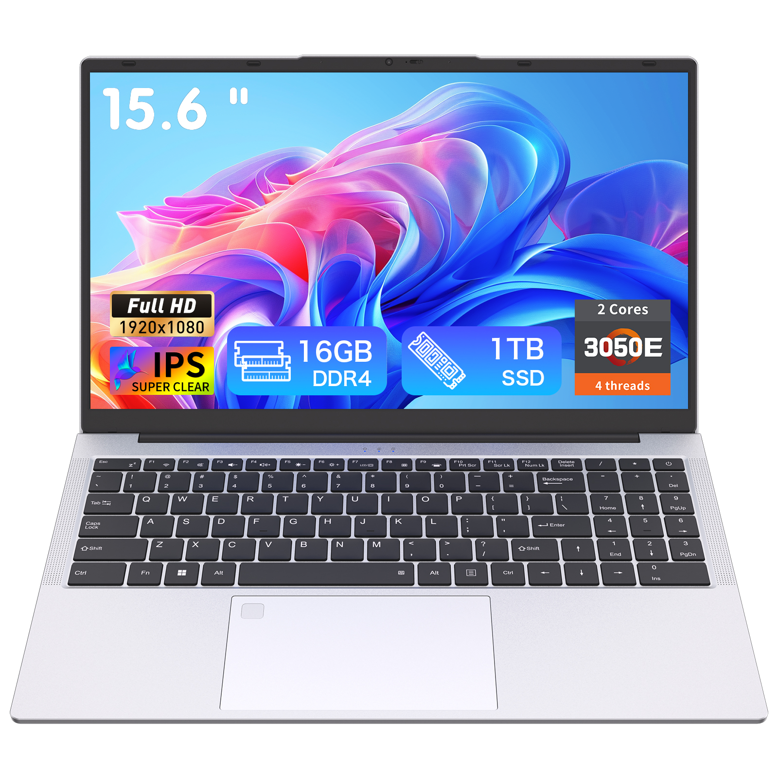 thumbnail video image 2 of Exsurf 15.6" Laptop computer,Win 11 Pro Notebook, 16GB RAM 1TB SSD, Backlit Keyboard, Fingerprint Unlock,Silver, 2 of 8