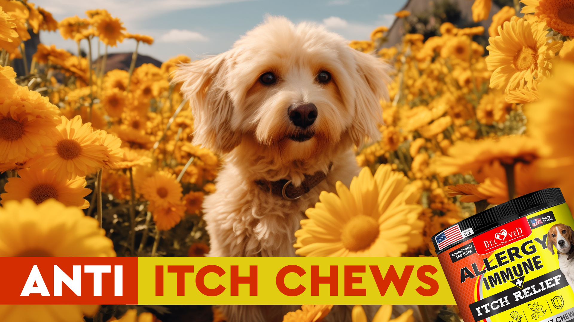 thumbnail video image 3 of Dog Itch & Seasonal Allergy Support Chews – For Dry Itchy Skin & Hot Spots with Probiotic & Omega-3 Oil – Immune & Skin Health Supplement for Dogs and Puppies, 3 of 8