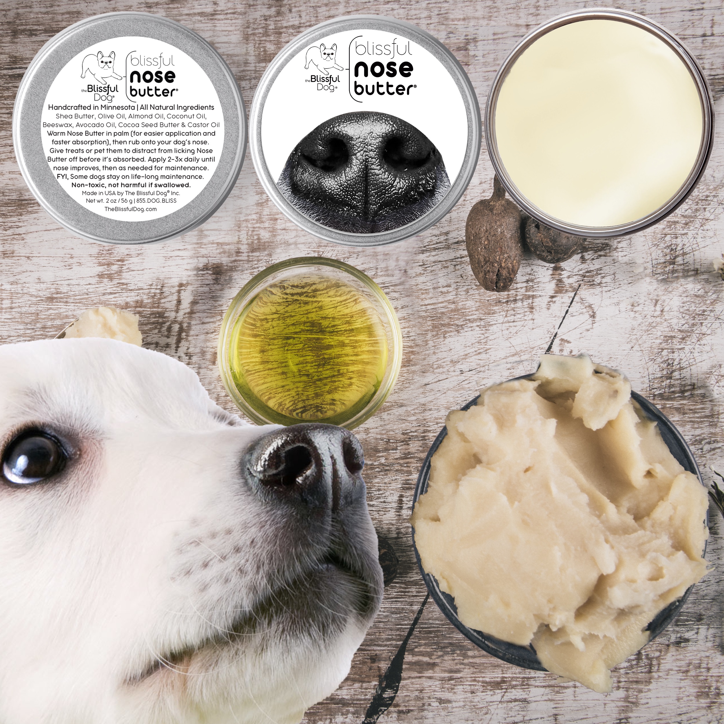 thumbnail video image 2 of The Blissful Dog® Nose Butter® I Softens, Moisturizes & Conditions Dry, Cracked & Crusty Dog Noses I The Original Nose Butter® I All Natural I Veterinarian Recommended I 16-Ounce Tin, 2 of 9