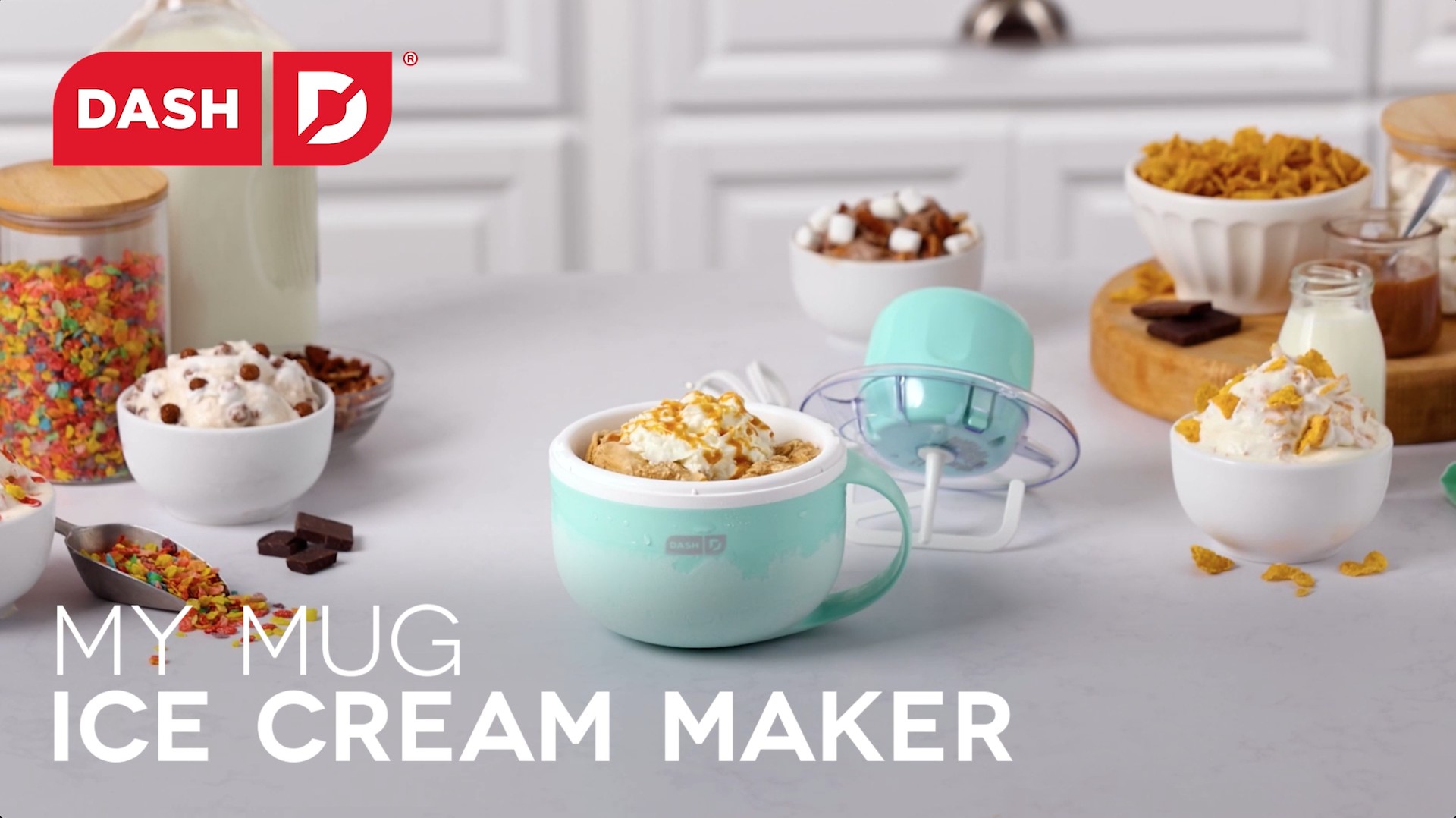 thumbnail video image 2 of Dash&nbsp;My Mug&nbsp;Ice Cream Maker,&nbsp;Personal&nbsp;Size,&nbsp;1 Cup&nbsp;Soft Serve,&nbsp;Aqua&nbsp;, 2 of 7