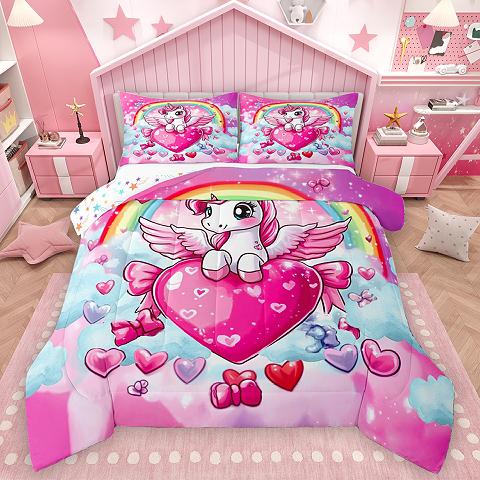 thumbnail video image 2 of Homewish Chic Unicorn Bedding Comforter Set,Magic Cartoon Animal Twin Comforter Sets,Multicolor Flower Floral Bedding Set For Princess,Breathable Home Decor Reversible,2-Piece, 2 of 9
