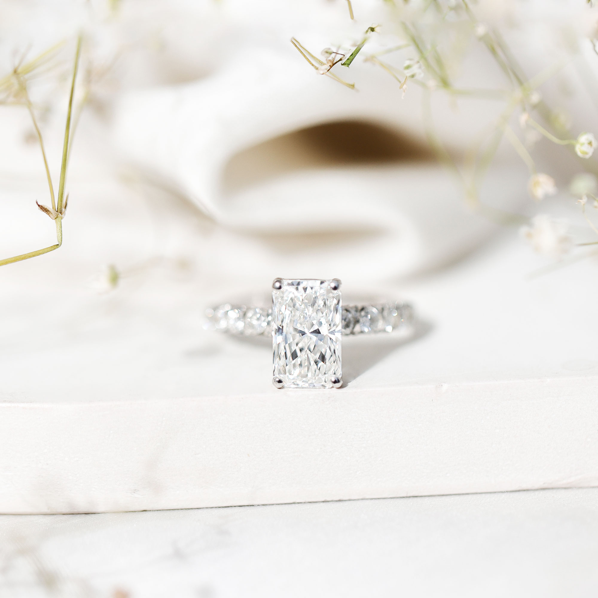 thumbnail video image 2 of Rosec Jewels Lab Grown Diamond Radiant Cut Engagement Ring (IGI Certified, E-VS1 Quality) - 3 Carat Diamond Solitaire Ring, 925 Sterling Silver, US 4.00, 2 of 9