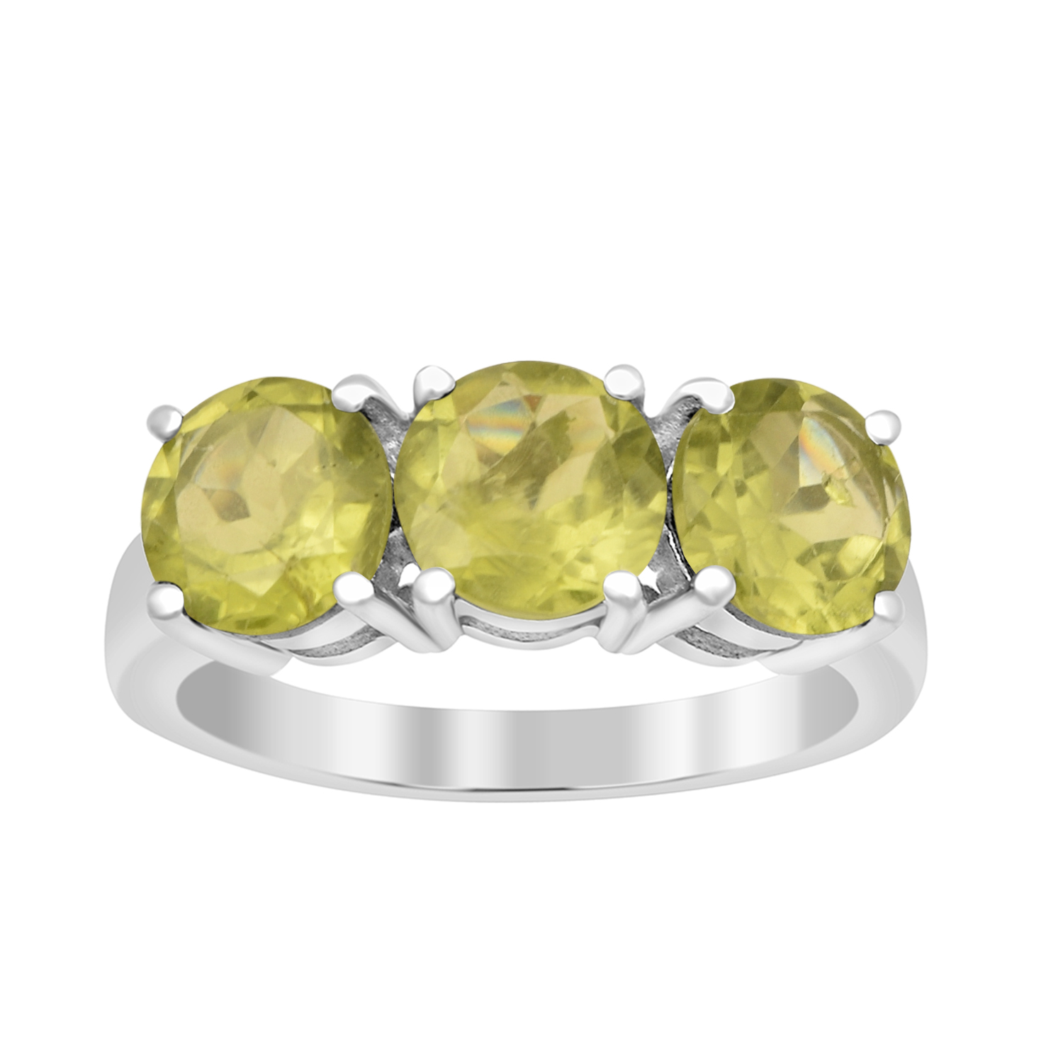 thumbnail video image 2 of 7mm Round Shape Peridot Gemstone 925 Sterling Silver Three Stone Women Promise Ring, 2 of 7