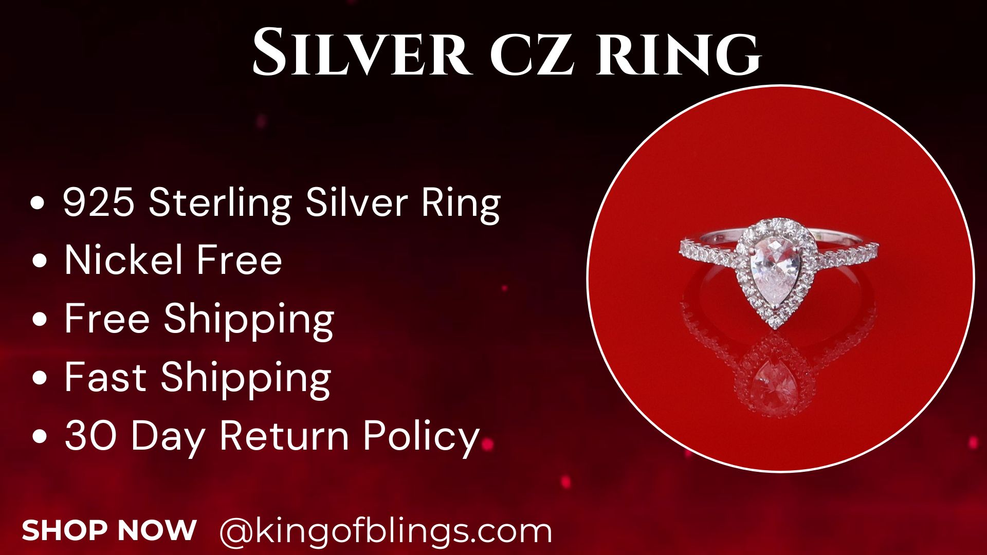 thumbnail video image 2 of King of Bling's 1.72ct Cubic Zirconia White Silver Pear Cut Halo Wedding Womens Ring Size 7, 2 of 13