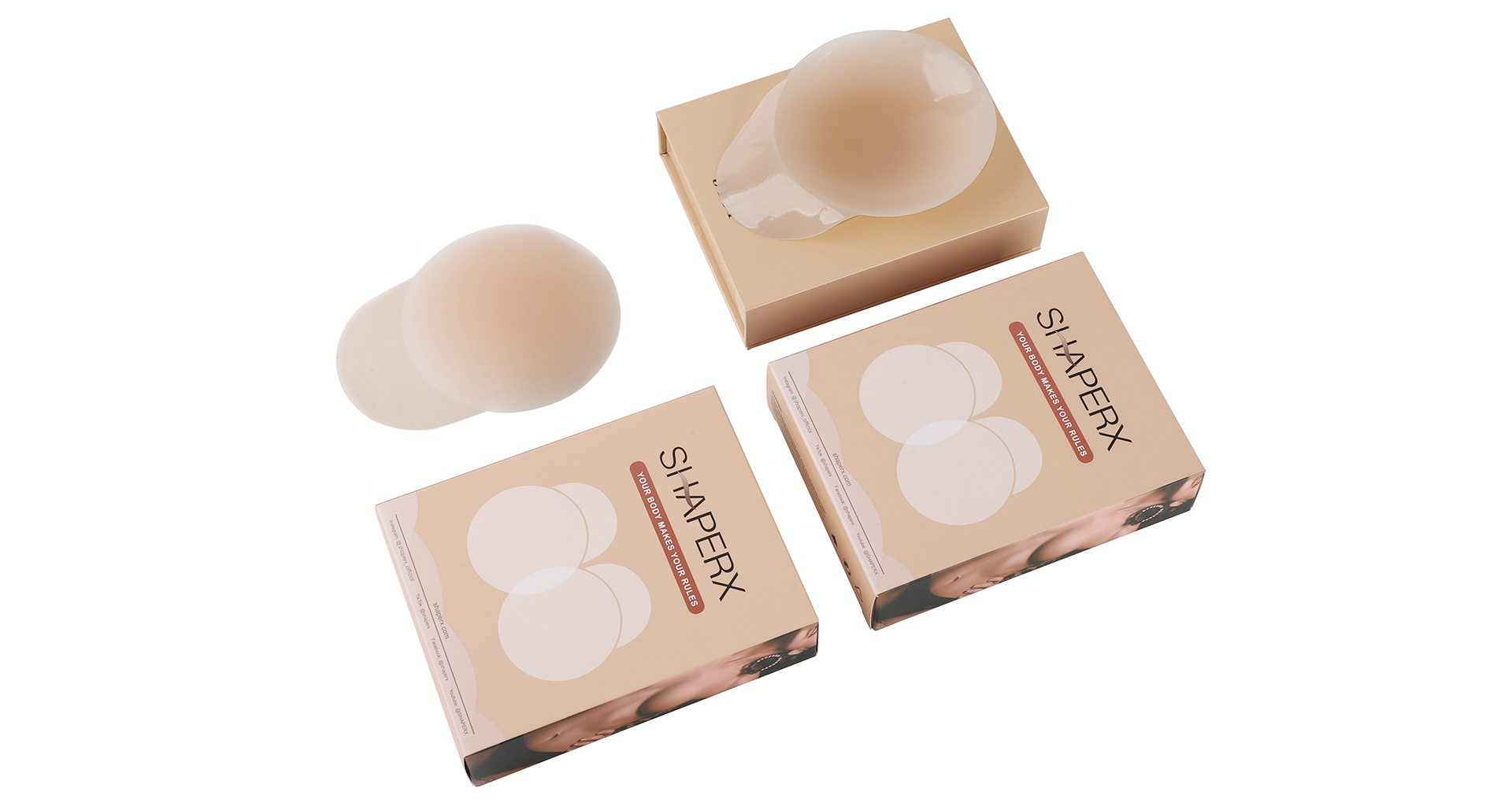thumbnail video image 2 of SHAPERX 1 Pair Reusable Nipple Covers, Sticky Adhesive Silicone Nipple Pasties, Invisible Pasties Nipple Covers with Lift, 2 of 8