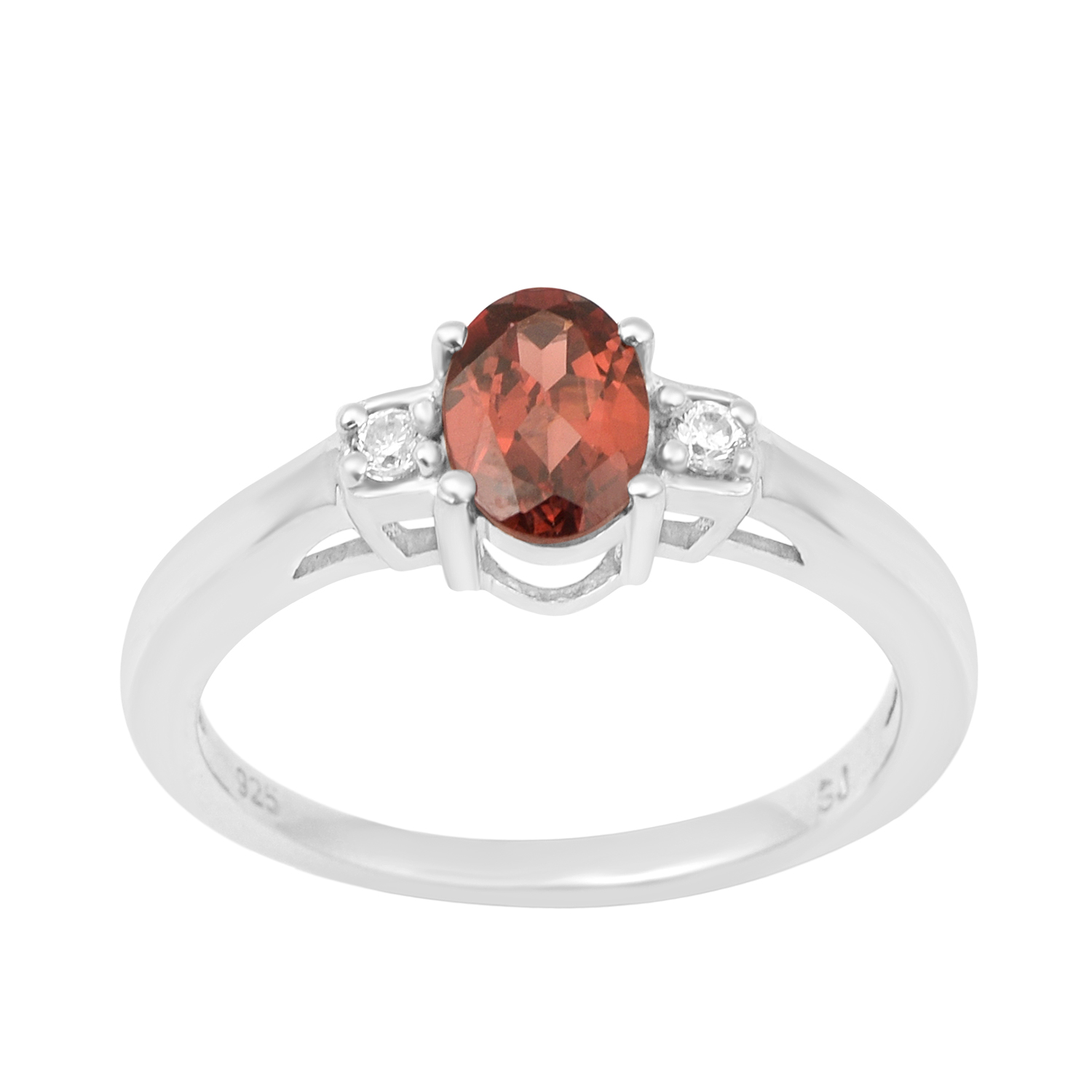 thumbnail video image 2 of 7X5mm Oval Shape Garnet Gemstone 925 Sterling Silver Three Stone Women Promise Ring, 2 of 7
