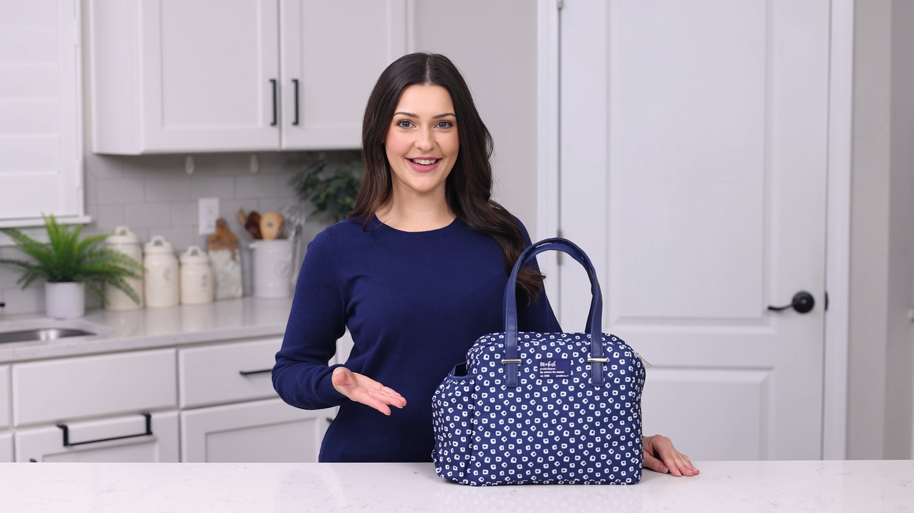 thumbnail video image 2 of Fit & Fresh Laketown Lunch Bag for Women, Large Insulated Lunch Tote, Reusable Bag for Work, Includes Containers and XL Slim Ice Navy, 2 of 11