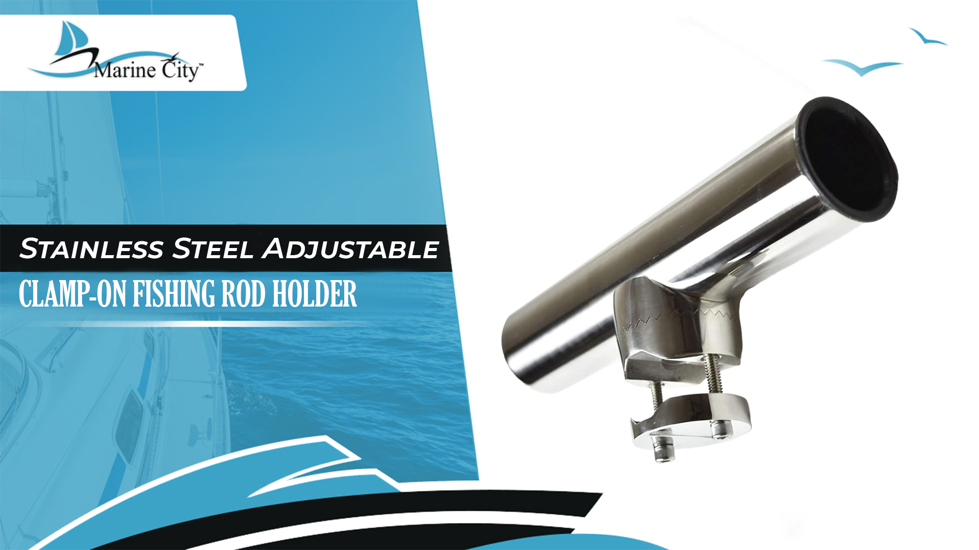thumbnail video image 2 of Marine City Stainless Steel Clamp-on Rod Holder Tube Adjustable for 1"1-1/4" Tube, 2 of 8