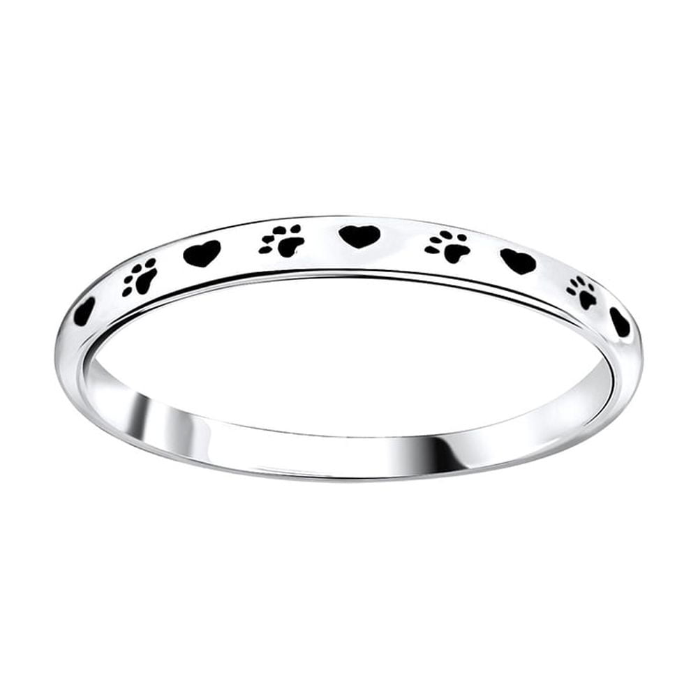 thumbnail video image 2 of 925 Sterling Silver Cute Dog Love Heart Paw Print Stackable Band Ring Lovely Animal Jewelry, 2 of 7