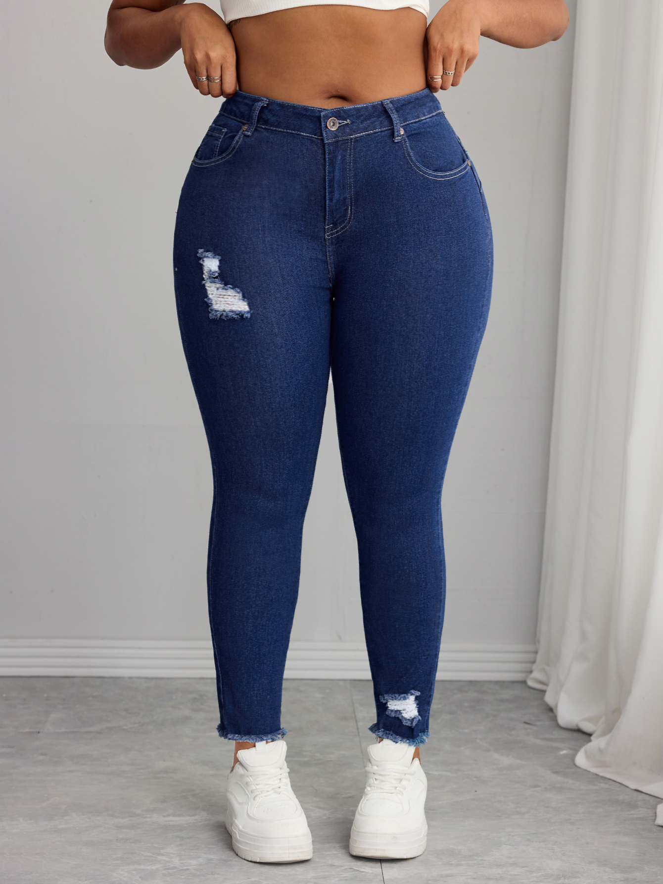 thumbnail video image 2 of Womens Plus Size Skinny Jeans Stretchy High Waisted Ankle Jean Ripped Slim Fit Washed Denim Distressed Tight Jean, 2 of 8