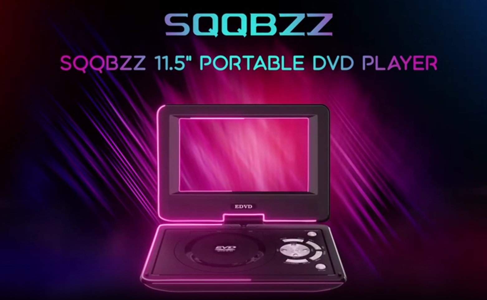 thumbnail video image 2 of 11.5" Portable DVD Player for Kids and Car, 9.5" Swivel HD Screen with 4-6 Hours Built-in Battery, Support Sync Screen to TV, Support SD Card/USB/Multiple Disc Formats (Black), 2 of 7