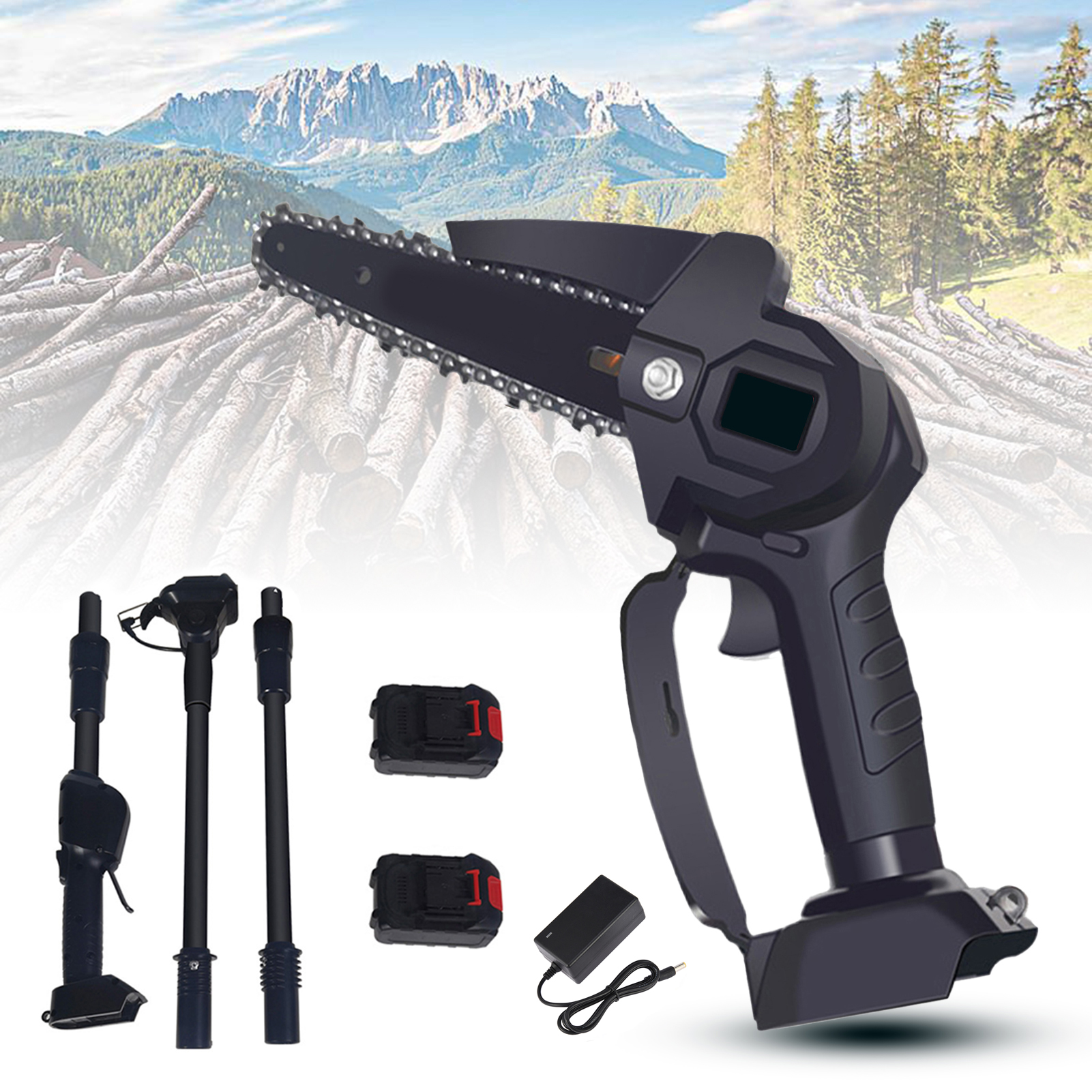 thumbnail video image 2 of Dbuoem 1 Set High Branch Saw,Rechargeable High Power Motor Detachable Telescopic Pole Tree Pruning,Portable Cordless Electric Pole Chainsaw Garden Equipment, 2 of 16