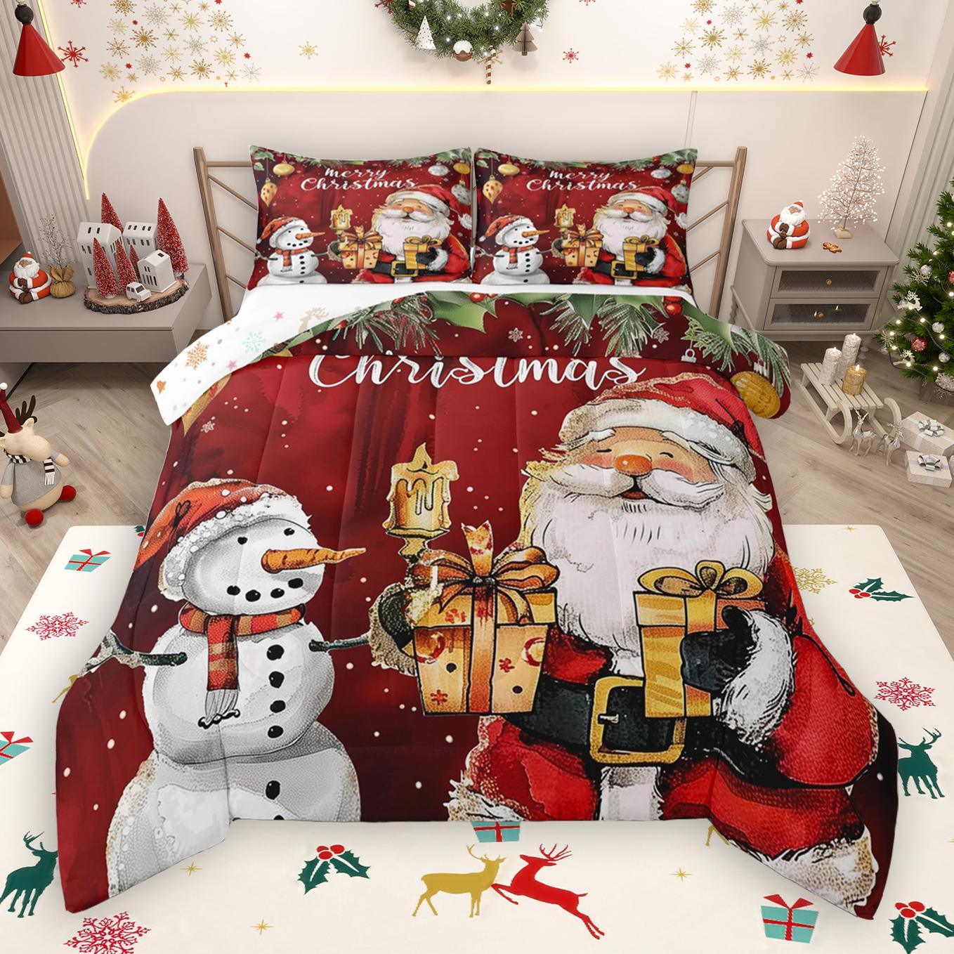 thumbnail video image 2 of Manfei Lovely Santa Claus Queen Comforter Set,Cmerry Christmas Bedding Sets,Pink Brown Bedding Comforter Set For Girls Boys,Bedroom Decor Reversible,3pcs, 2 of 9