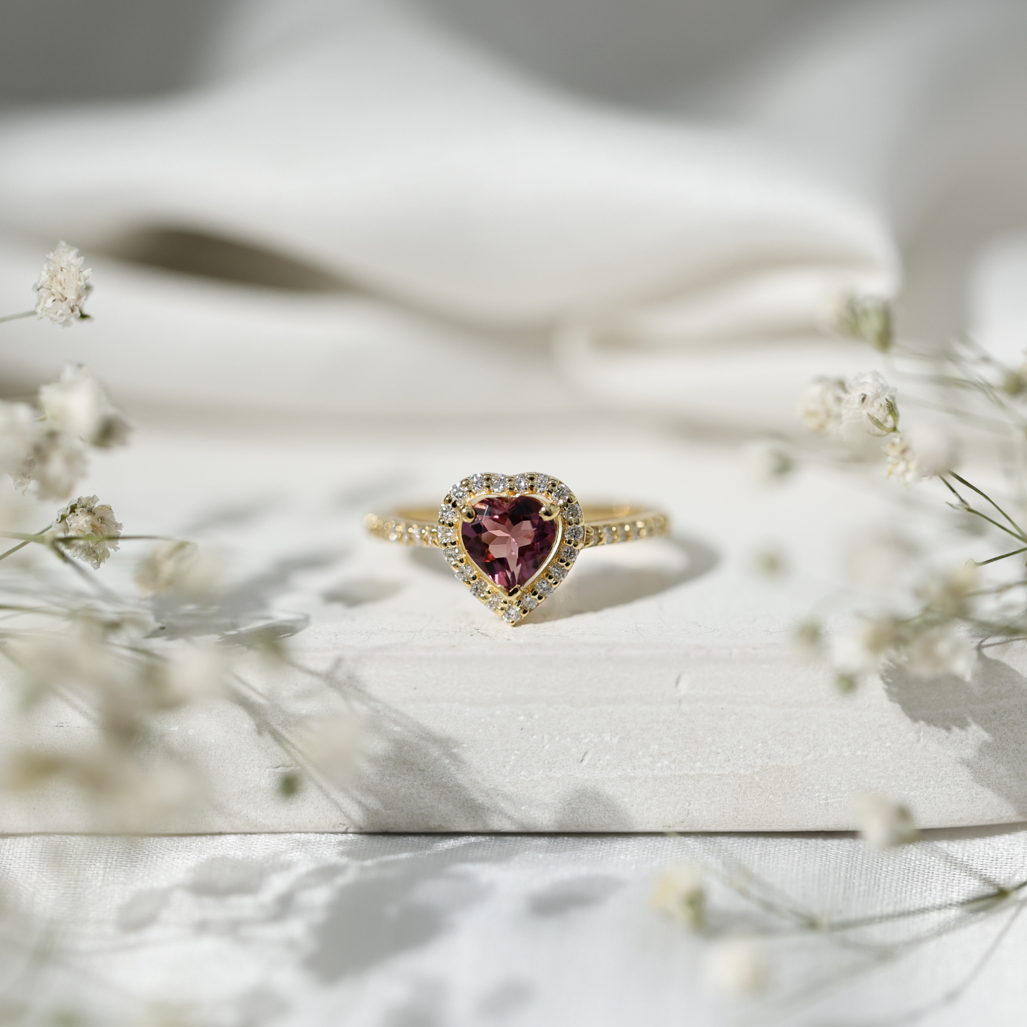 thumbnail video image 2 of Rosec Jewels Real Pink Tourmaline Heart Shaped Engagement Ring with Halo - Pink Tourmaline Diamond Ring (6 mm, AAA Quality), 925 Sterling Silver, US 4.00, 2 of 9