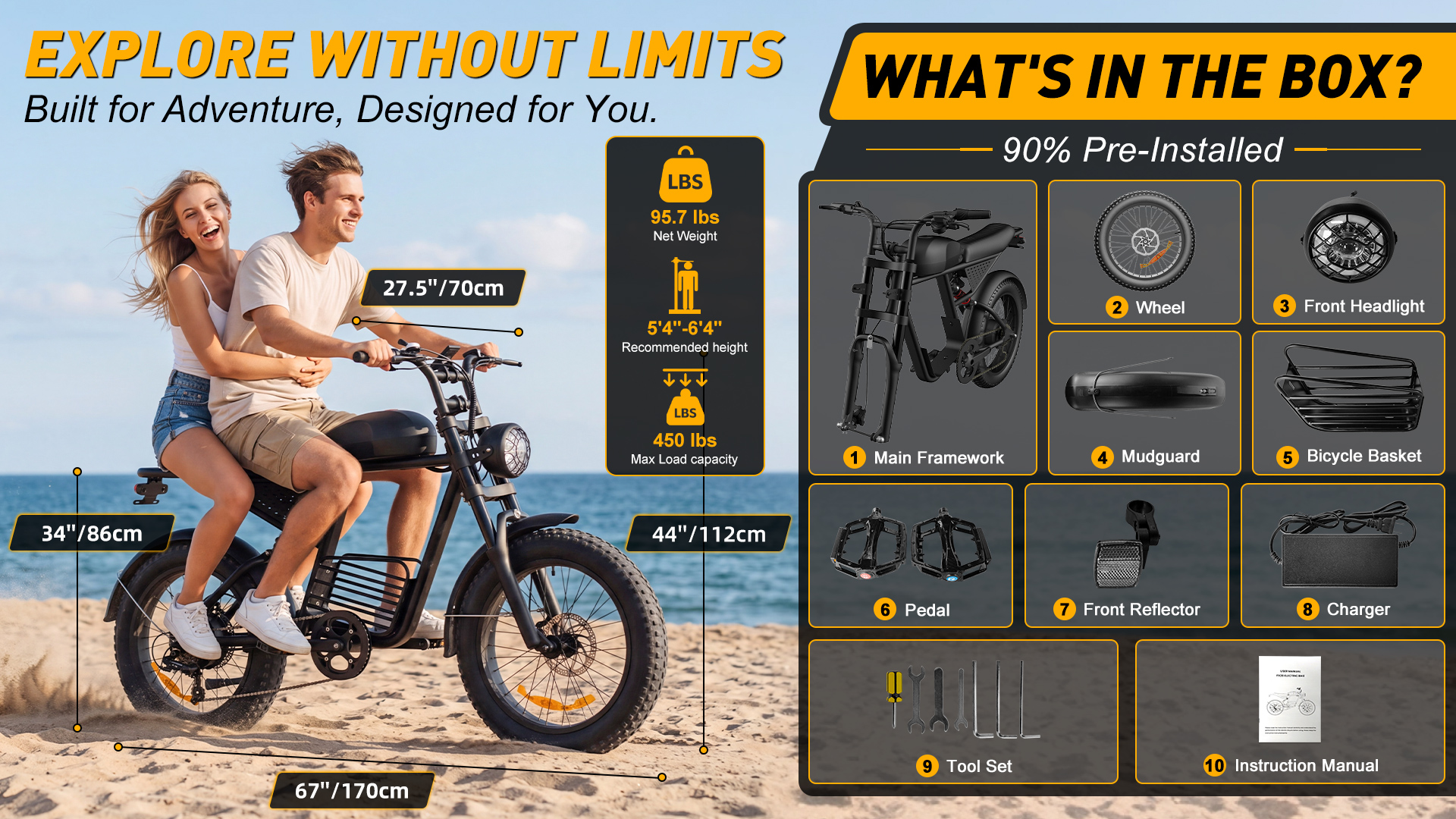 thumbnail video image 2 of YUCHETX Electric Bike for Adults,750W Motor ,Top Speed 28MPH, Max 55miles,20"×4.0" Fat Tires,48V 16.8Ah Battery,UL 2849,Fit for 18+, 2 of 10