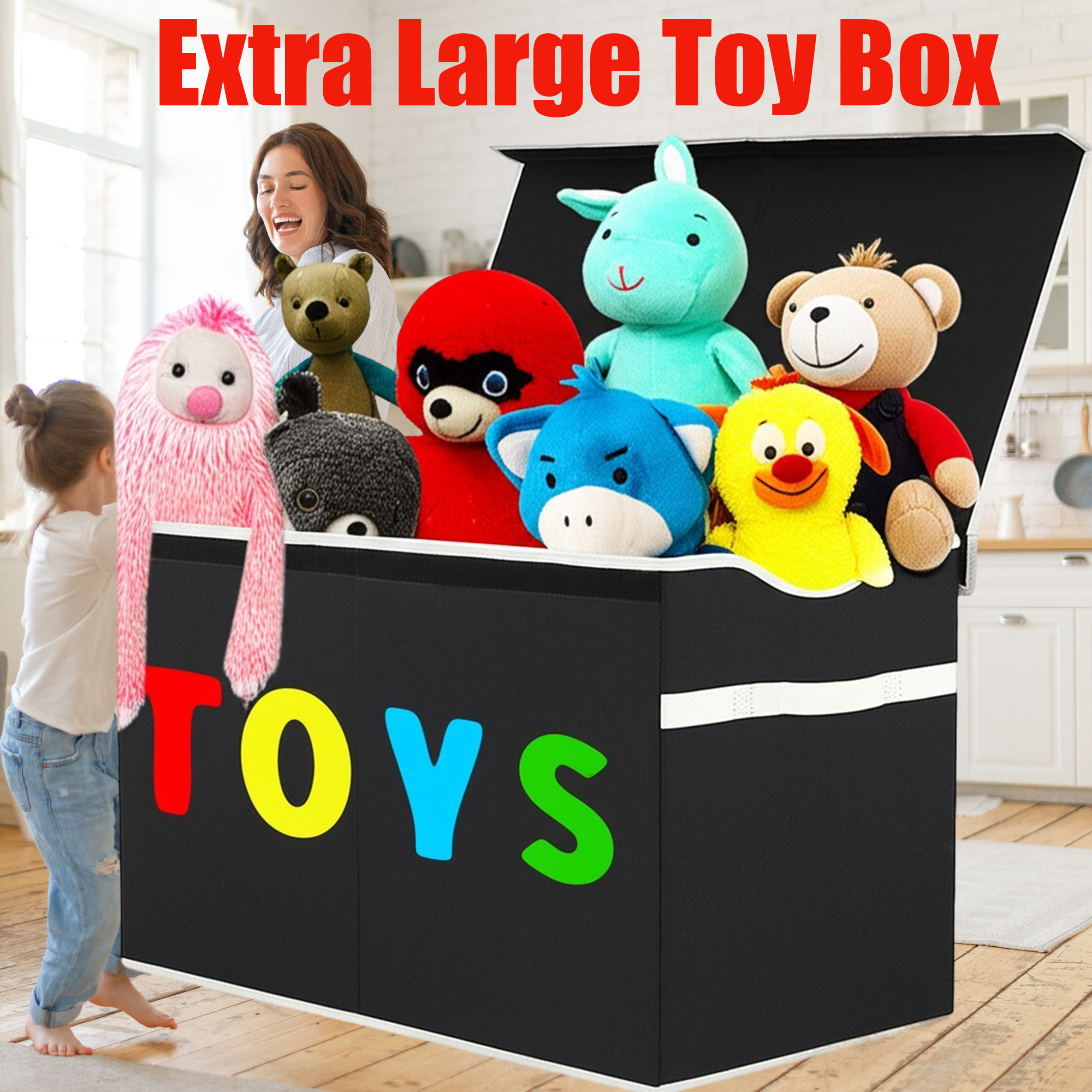 thumbnail video image 2 of VICTORICH Large Child Collapsible Toy Storage Fabric 32 gal Kids Room Toy Chests, with 1x Extra Large Toy Storage Box with Lid, Beige, 2 of 7