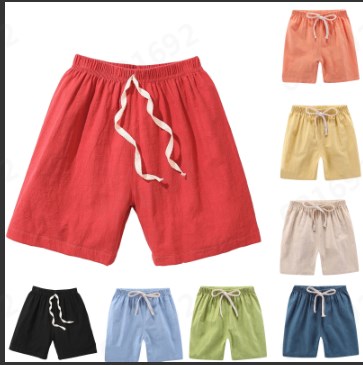 thumbnail video image 2 of Boys Athletic Shorts Waist Clothes Pants Kids Elastic Cotton Shorts Casual Solid Color Size 5-6 Years, 2 of 5