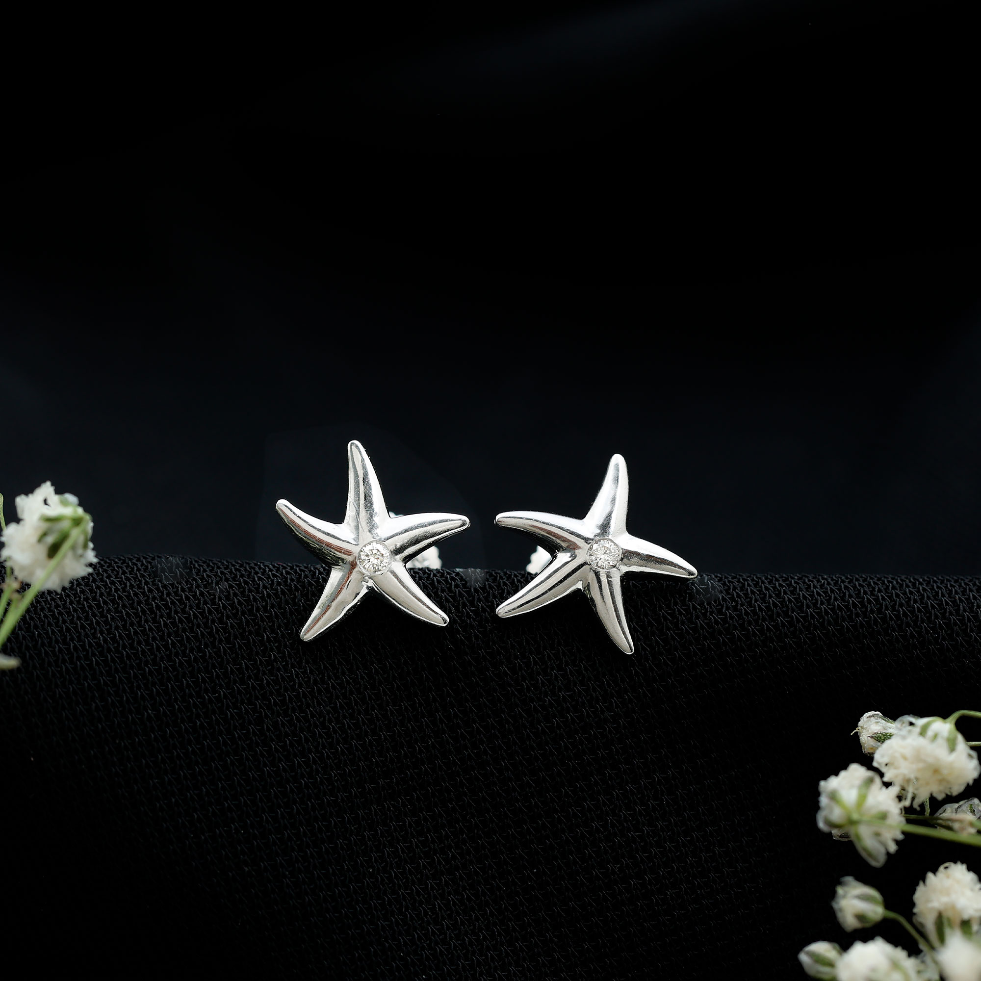 thumbnail video image 2 of Rosec Jewels Cute Starfish Stud Earrings with Diamond for Women, Natural Diamond Earrings (HI-SI Quality, April Birthstone), 10K Yellow Gold, 2 of 9
