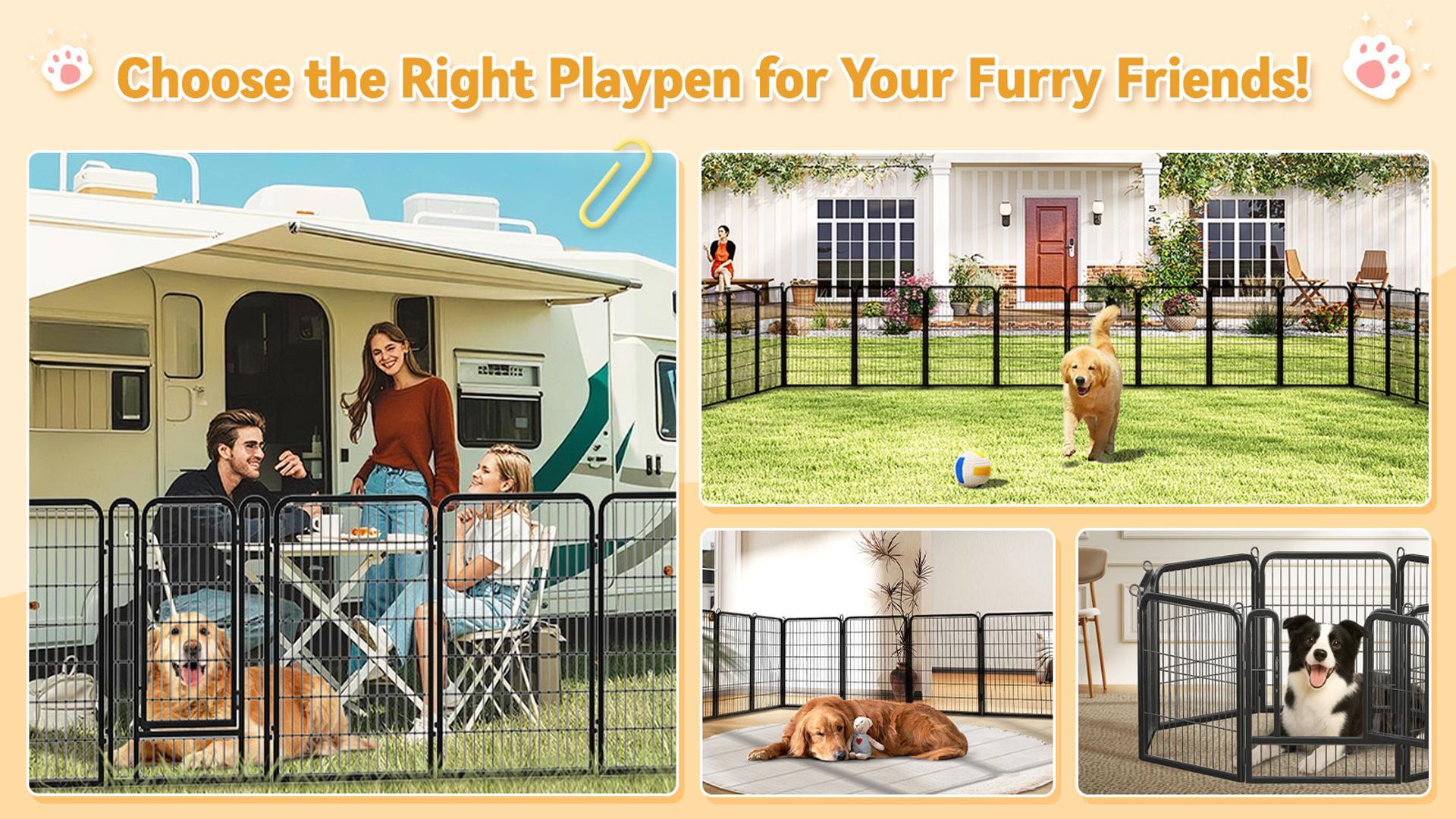 thumbnail video image 2 of PAWZ Road Dog Crate Heavy Duty for Indoor & Outdoor,40 inch 8 Panels, Metal Dog Playpen for Small Dog RV Camping & Yard, Black, 2 of 12
