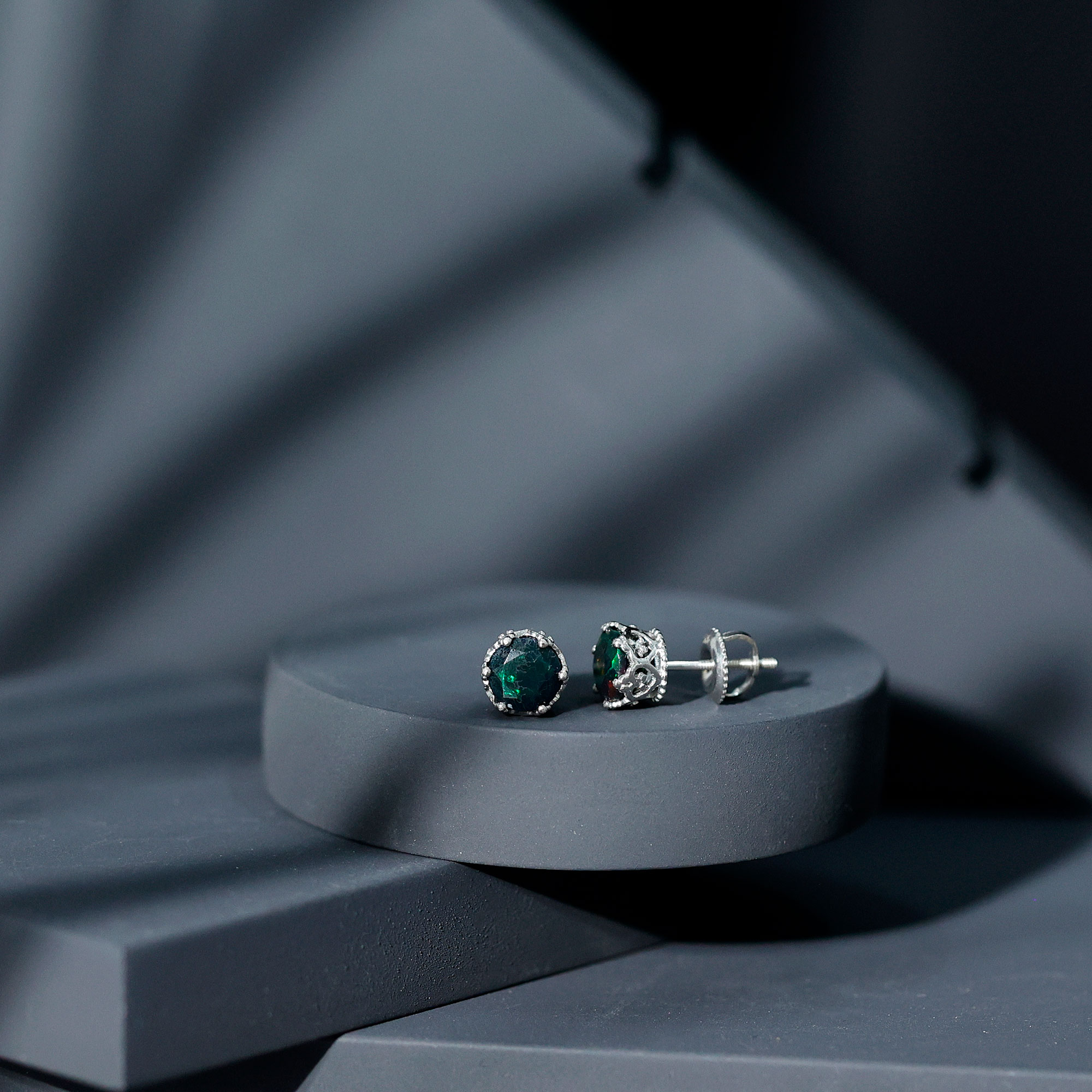 thumbnail video image 2 of Rosec Jewels Black Opal Stud Earrings in Silver (AAAA Grade) - 6 mm Round Opal Earrings for Women - Ready to Gift for Valentines, 2 of 8