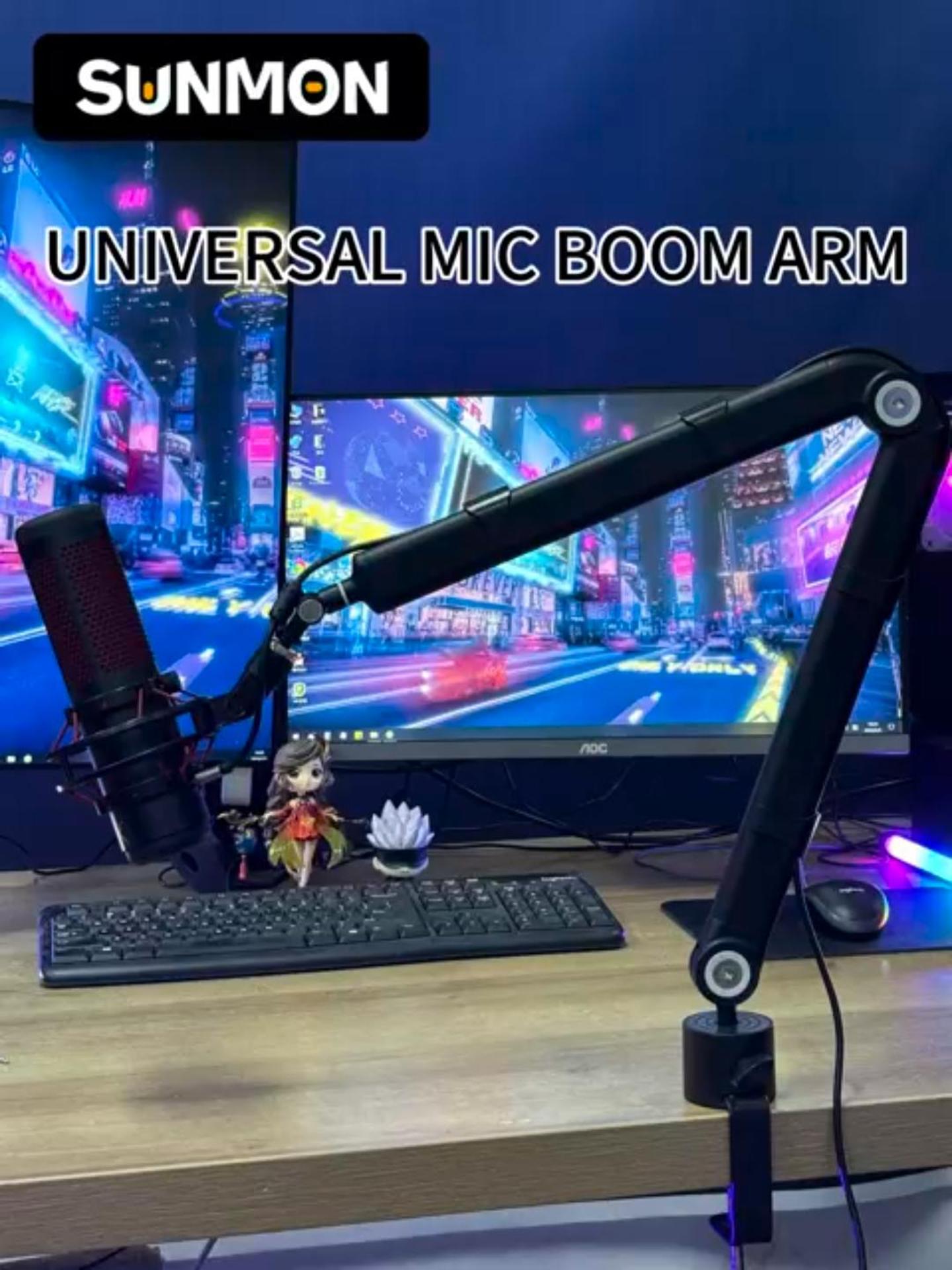 thumbnail video image 2 of SUNMON Gaming Microphone Stand - Boom Arm for Yeti, QuadCast Mic and Most Microphones, Flexible Metal Mic Arm Stand Desk Mount with 5 Freely Adjustable Joints, 2 of 8
