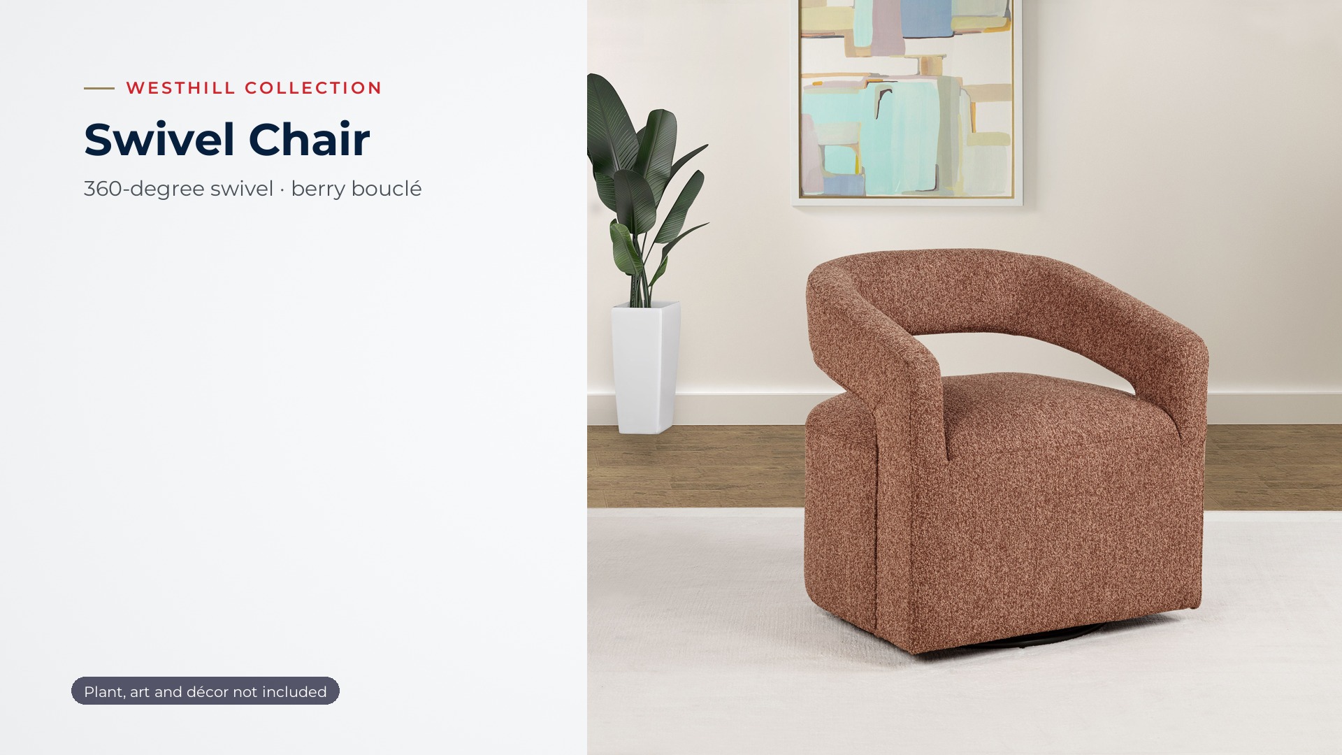 thumbnail video image 2 of Coaster Westhill Boucle Upholstered Swivel Accent Chair, Berry, 2 of 12